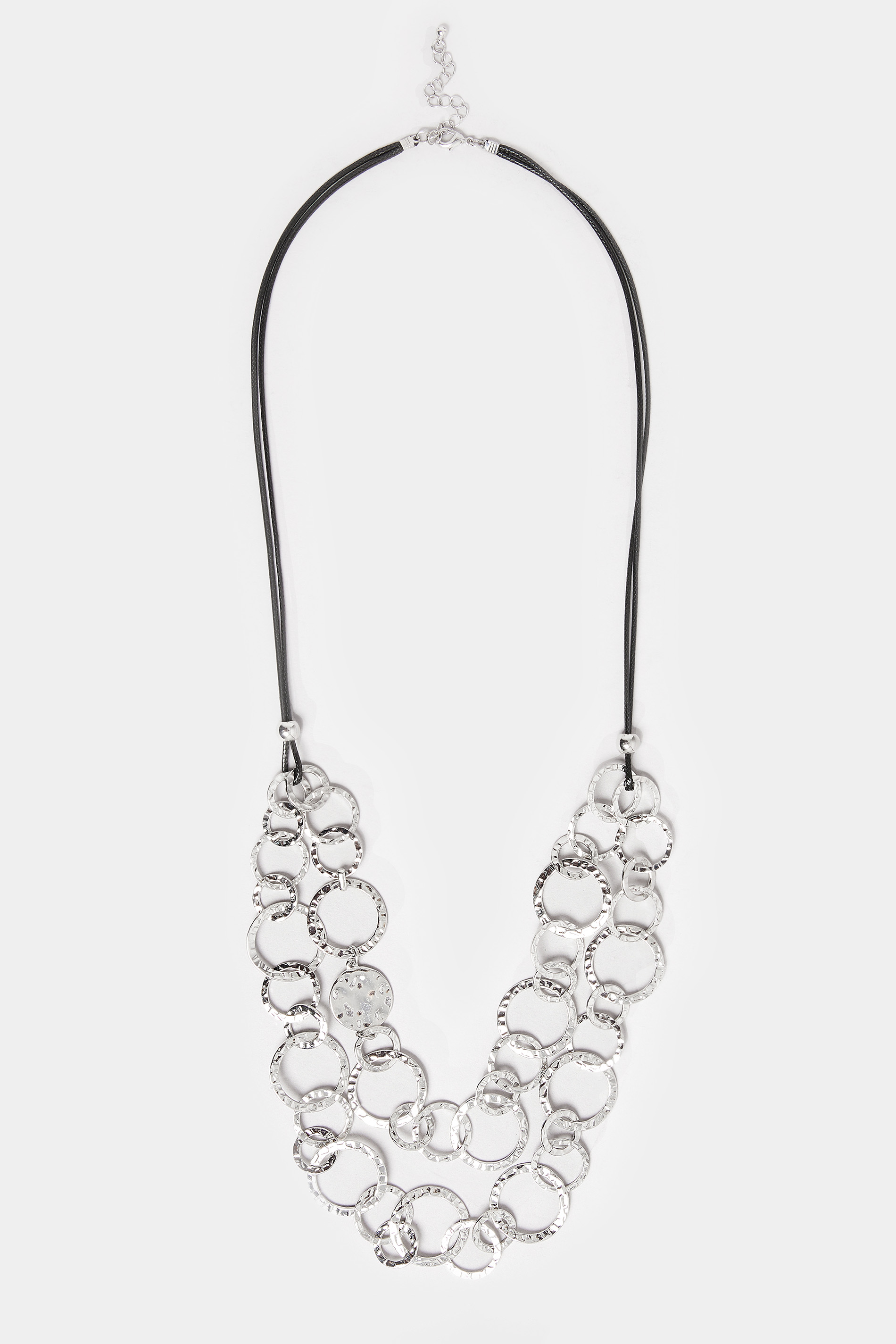 Silver Tone Link Circle Long Cord Necklace | Yours Clothing 2