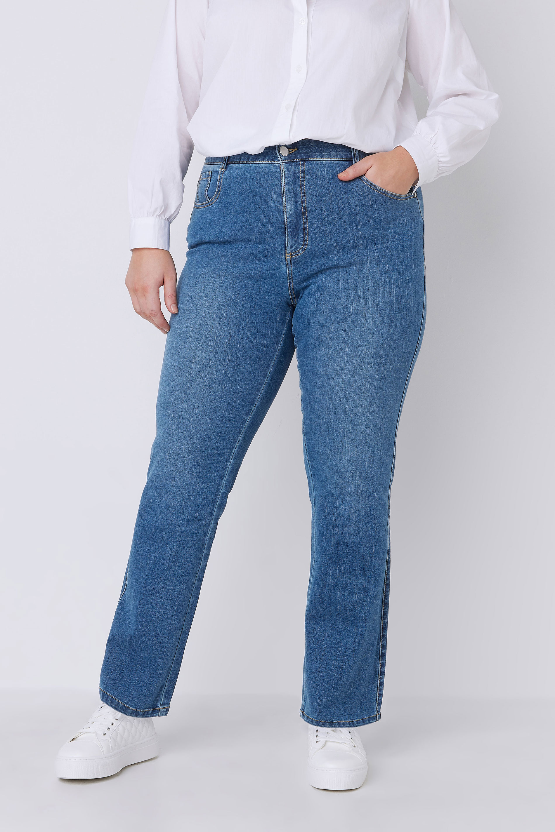 EVANS Plus Size Curve Fit Blue Mid Wash Straight Leg Jeans | Evans 1