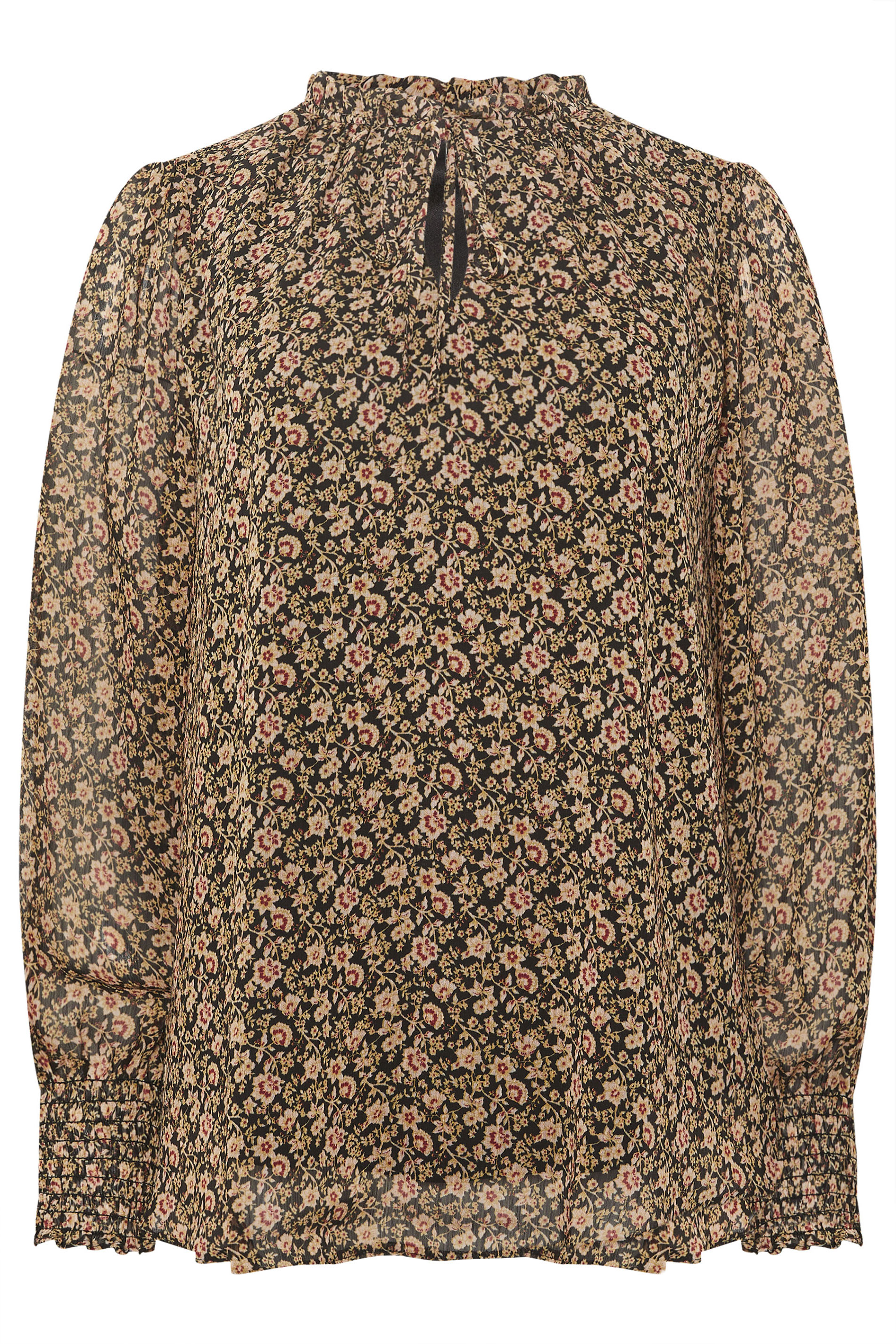 M&Co Brown Floral Tie Neck Blouse | M&Co 5