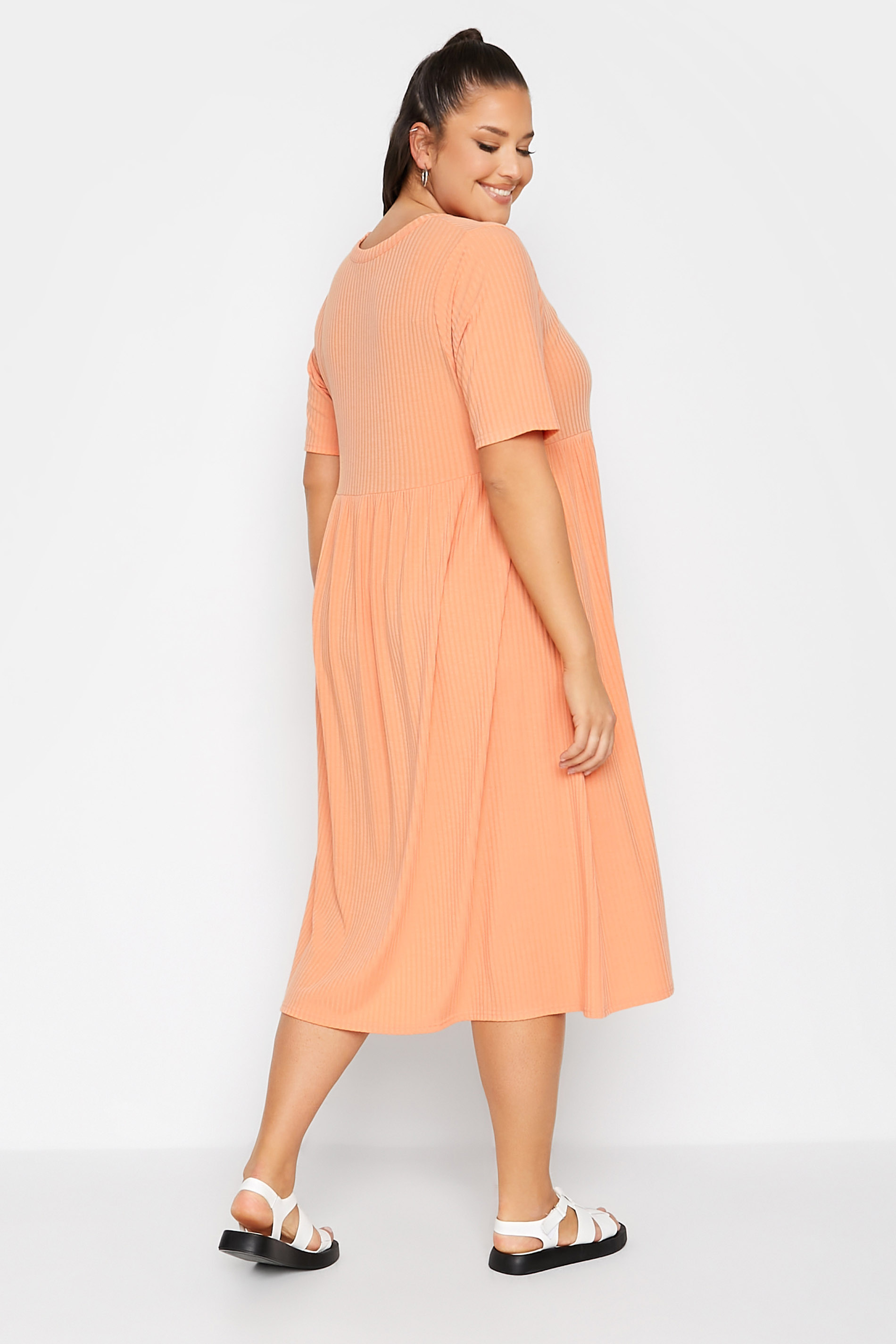 LIMITED COLLECTION Plus Size Light Orange Ribbed Peplum Midi Dress | Yours Clothing  3