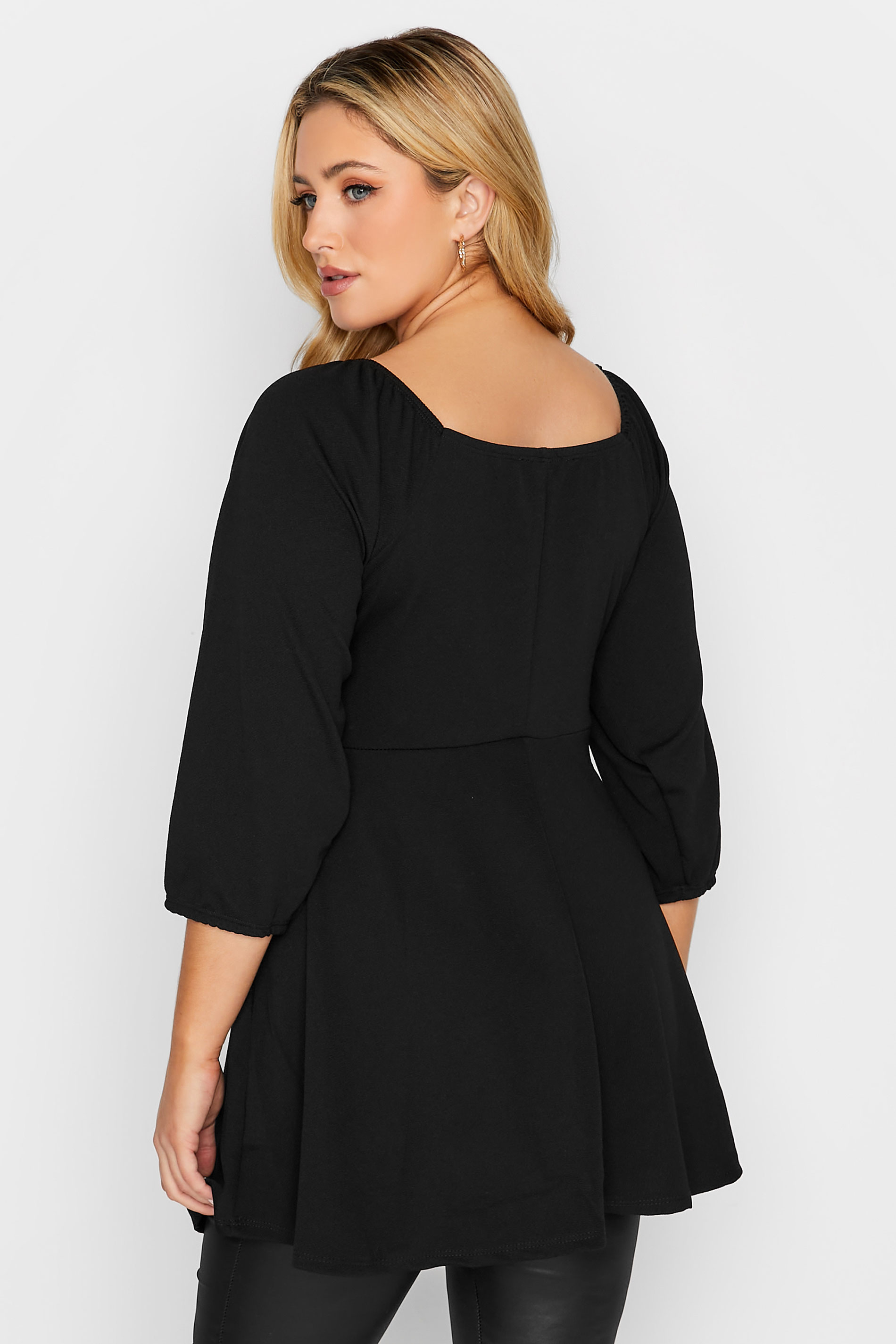 LIMITED COLLECTION Curve Black V-Bar Peplum Top | Yours Clothing  3