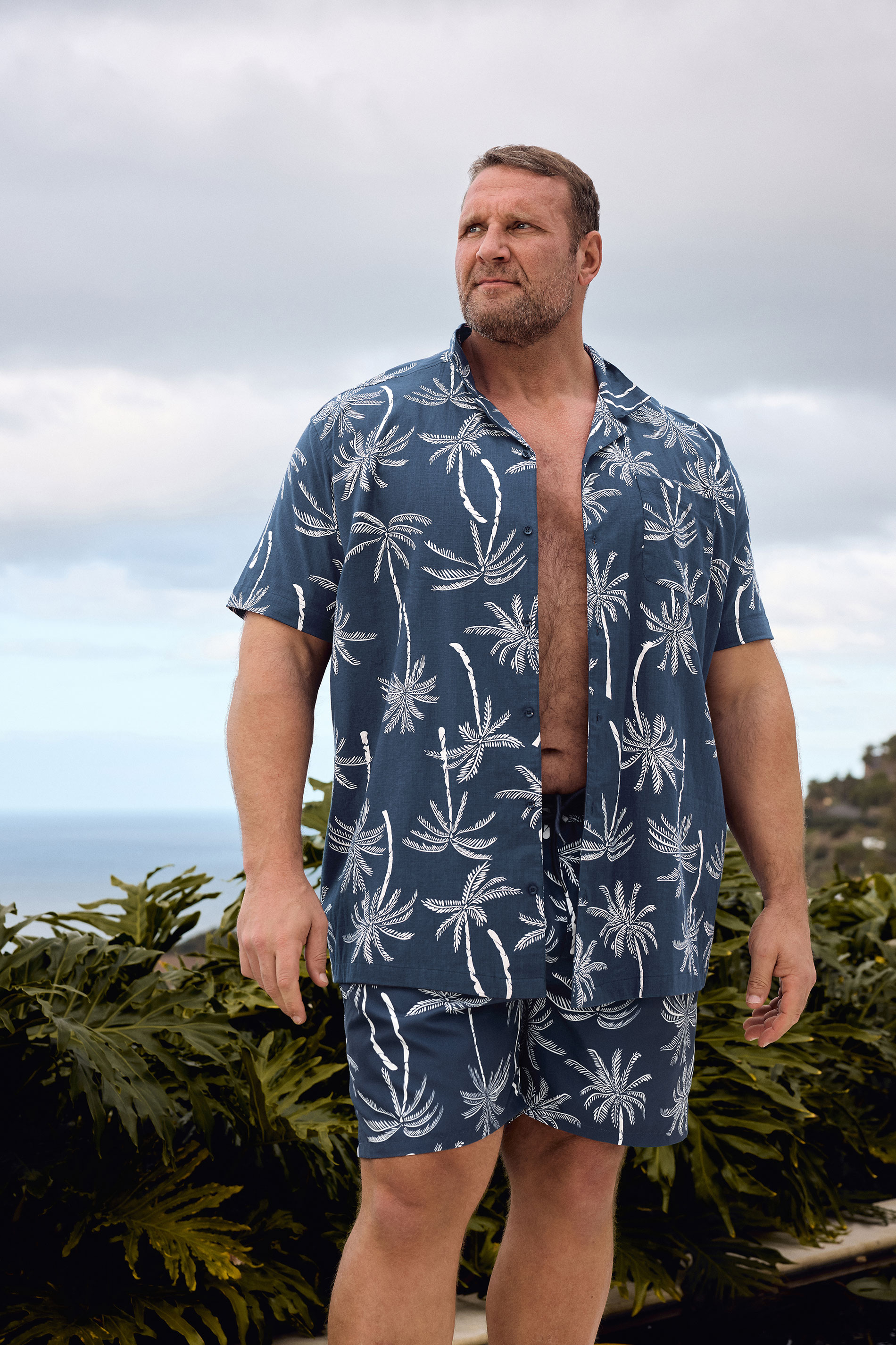 BadRhino Big & Tall Navy Blue Palm Tree Swim Shorts | BadRhino 1