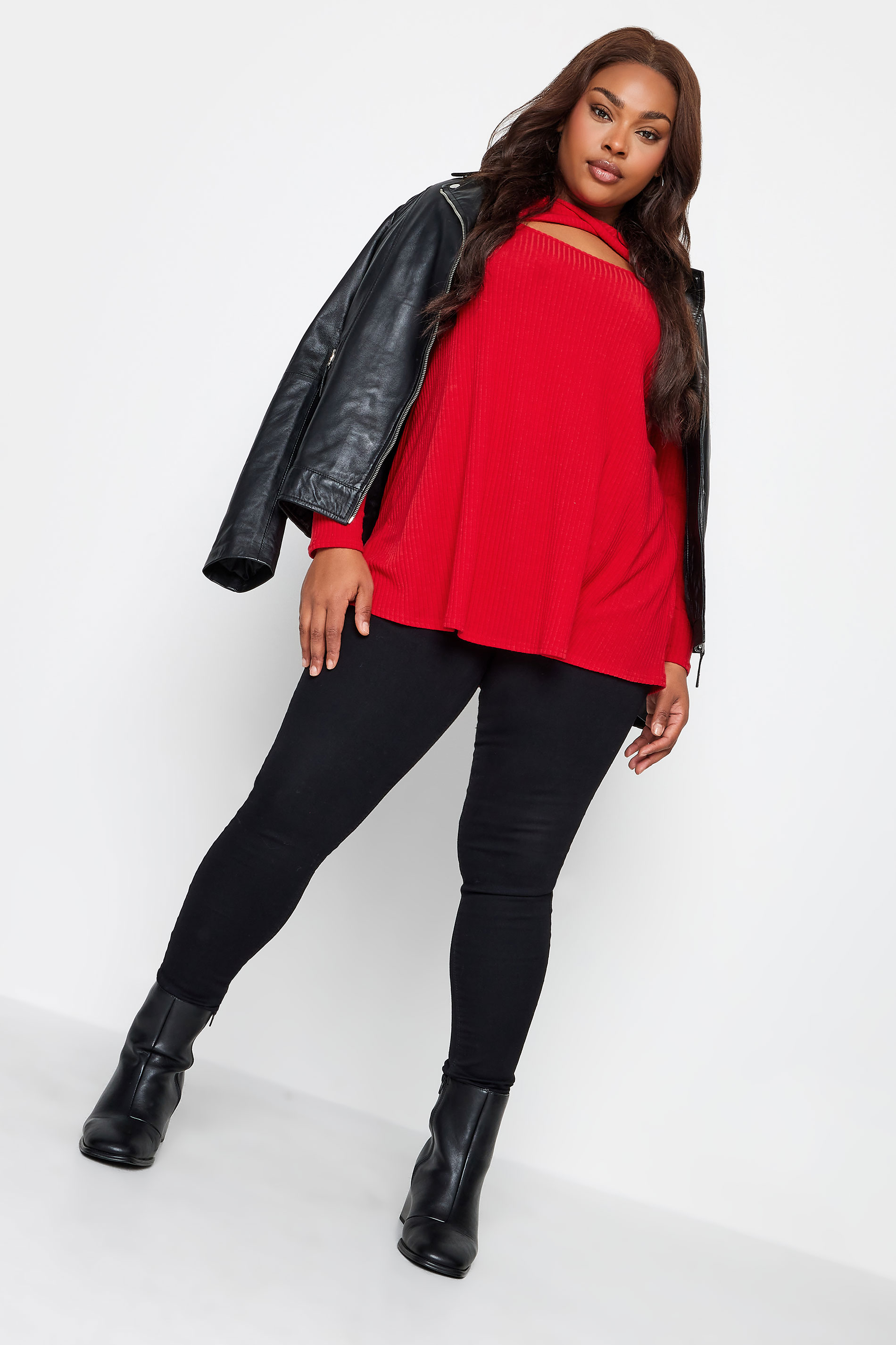 YOURS Curve Red Twist Front Ribbed Swing Top | Yours Clothing