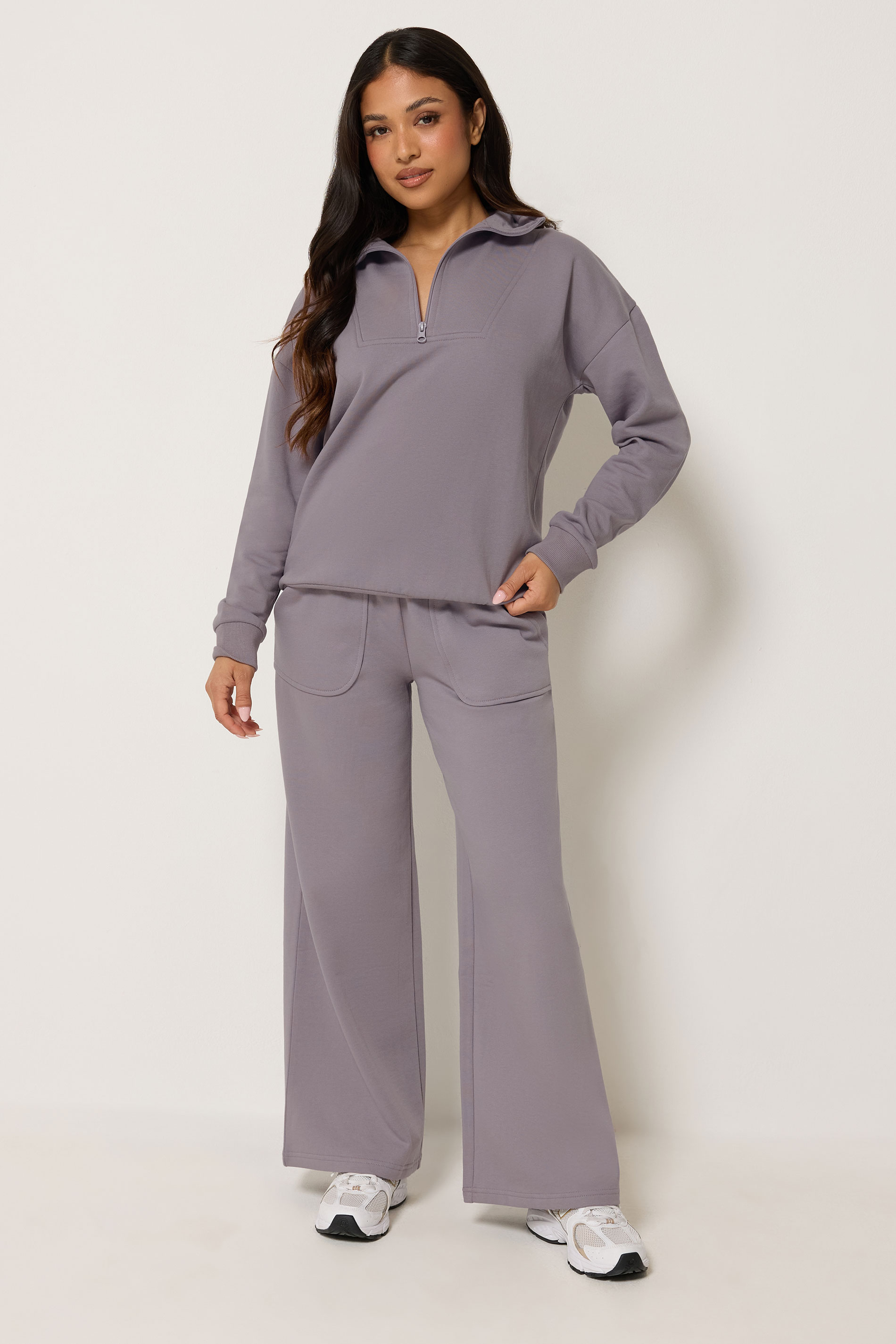 PixieGirl Petite Women's Lilac Purple Funnel Neck Half Zip Sweatshirt | PixieGirl  1