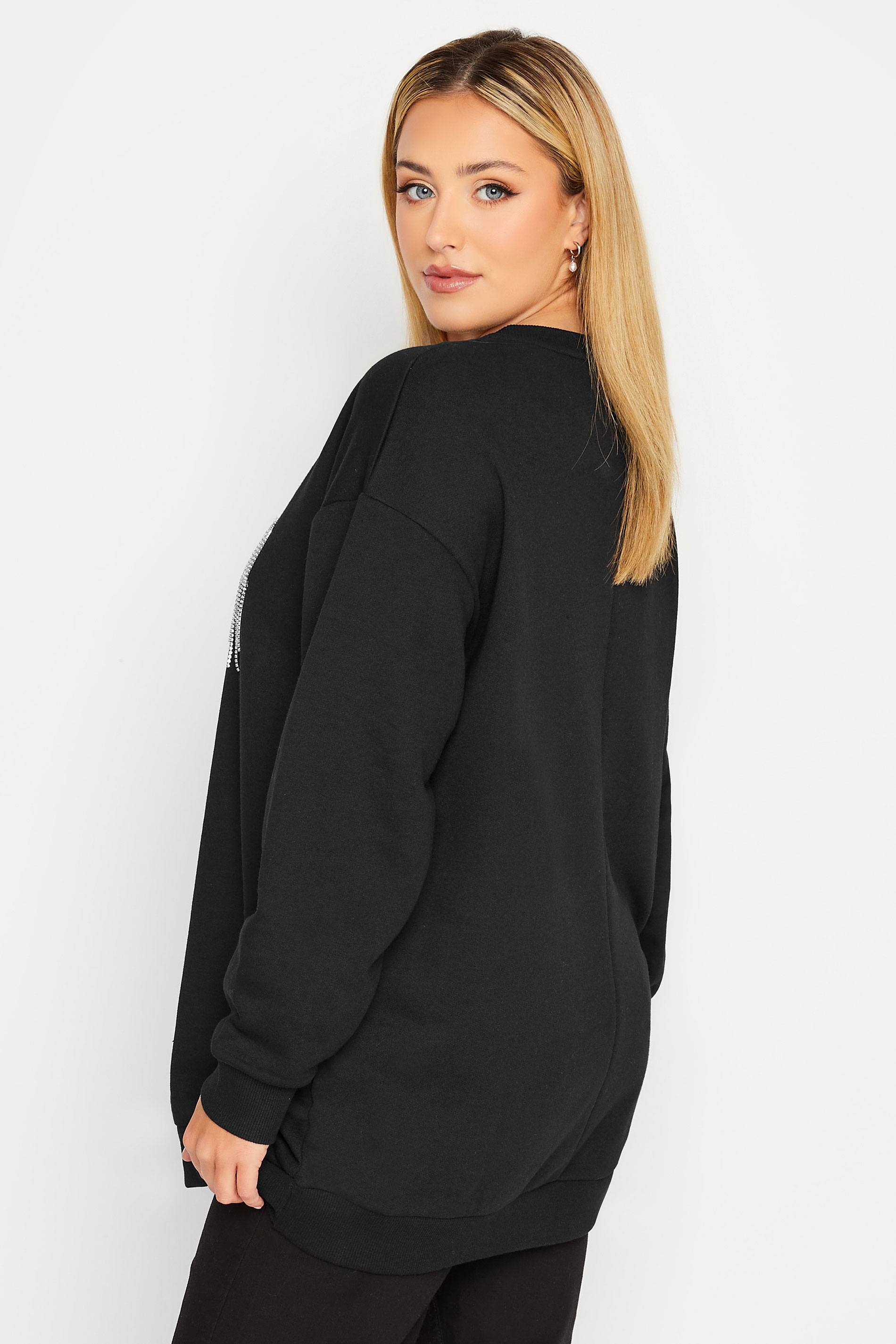 YOURS LUXURY Plus Size Black 'Glam' Diamante Embellished Sweatshirt | Yours Clothing 3