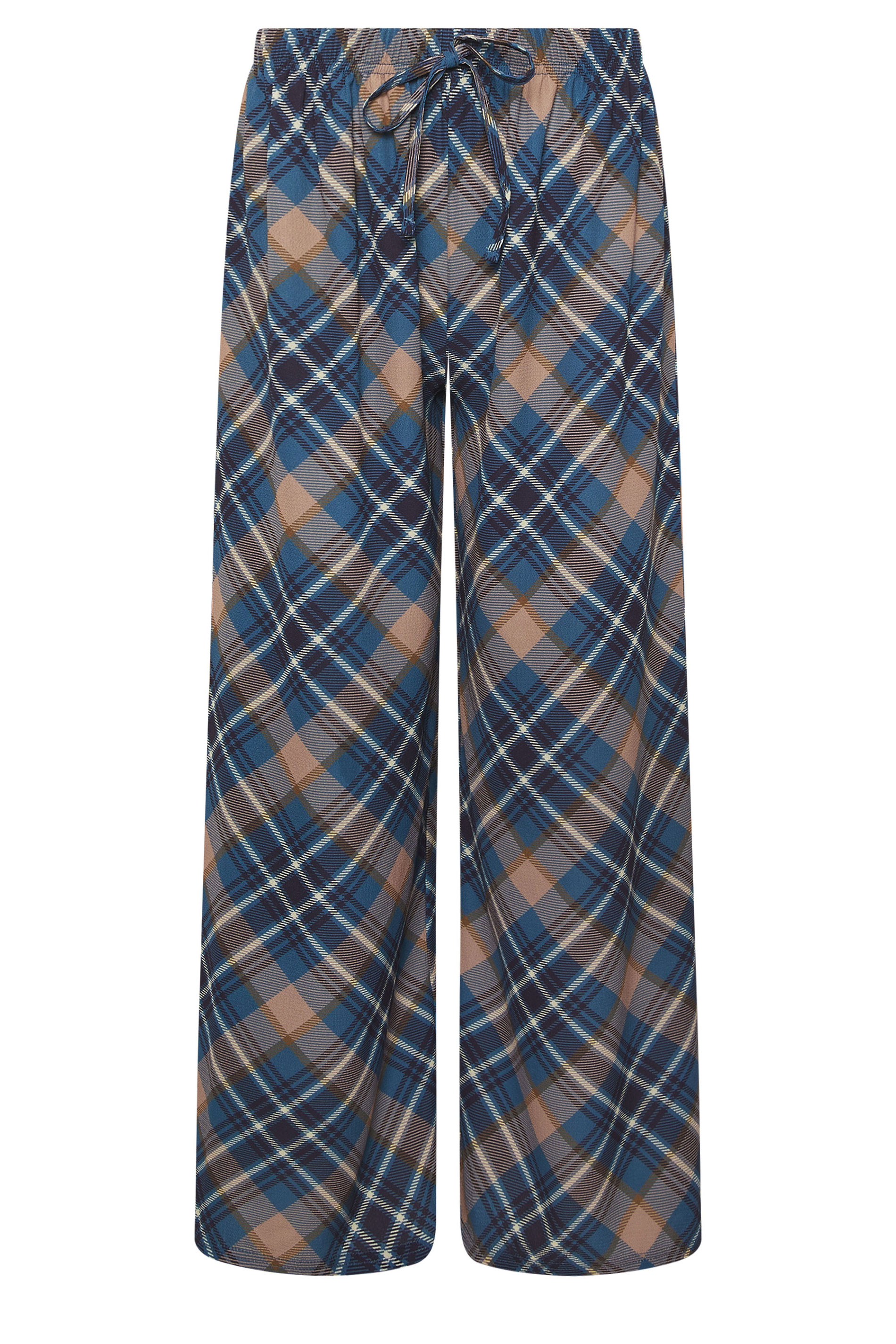 PixieGirl Petite Womens Navy Blue Check Wide Leg Trousers | PixieGirl 5