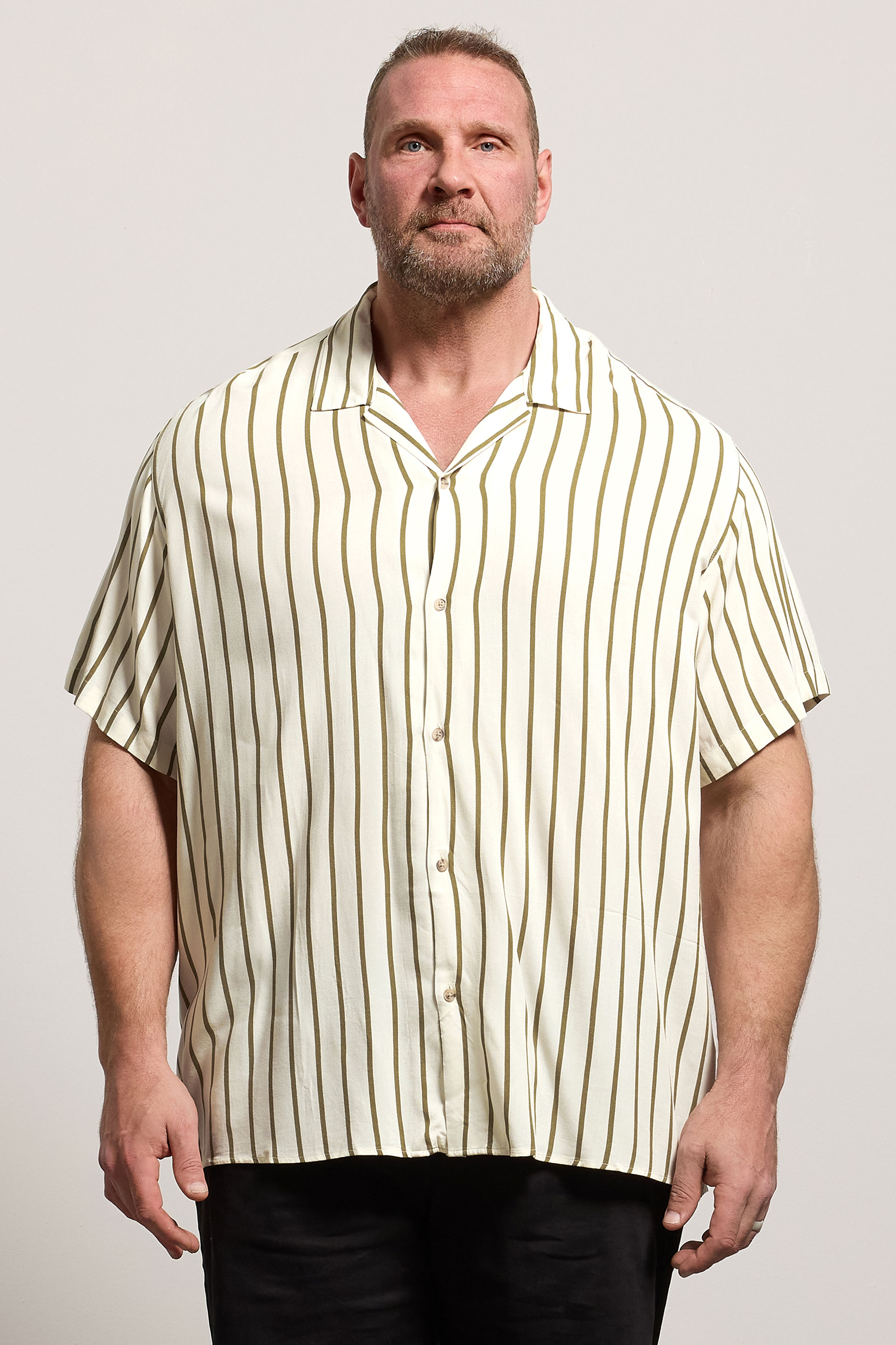 JACK & JONES Big & Tall Olive Green Stripe Resort Shirt | BadRhino 1