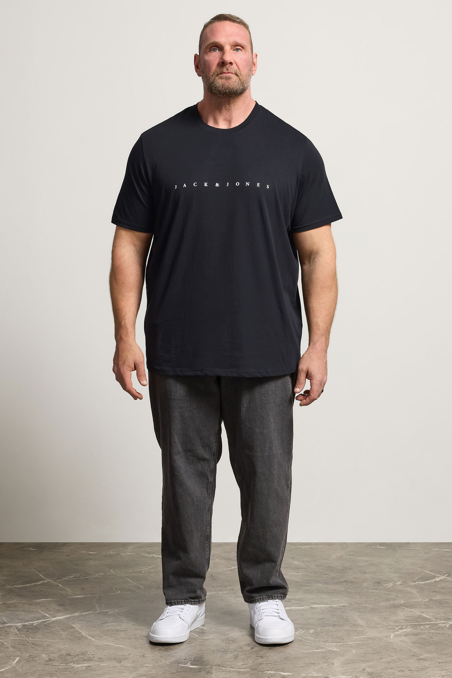 JACK & JONES Big & Tall Black Slogan Short Sleeve T-Shirt | BadRhino 1