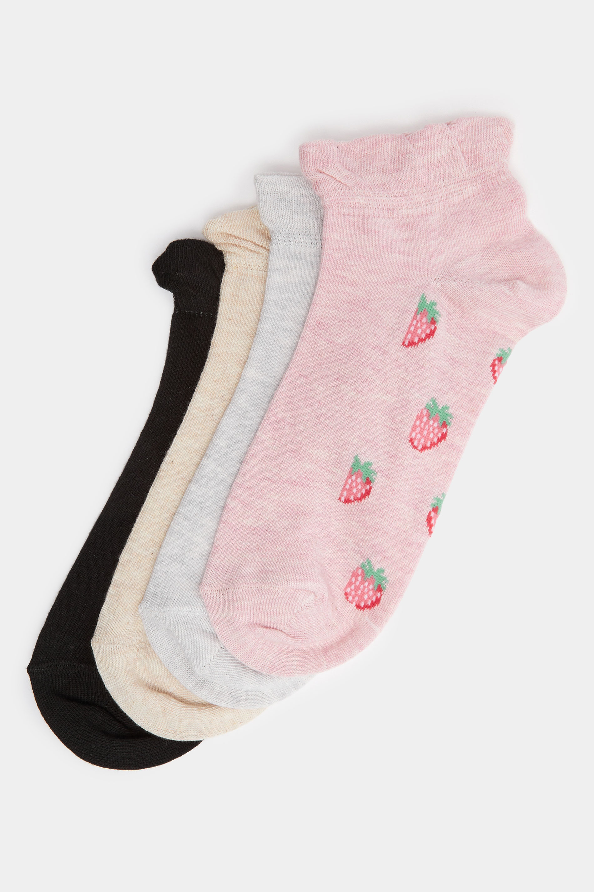 YOURSET 4 PACK Plus Size Grey Fruit Print Trainer Liner Socks | Yours Clothing 3
