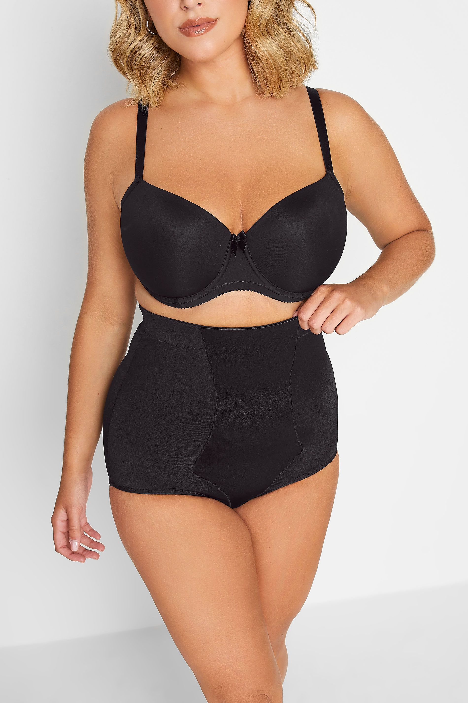  Plus Size Black Satin Control High Waisted Full Brief | Yours Clothing 2