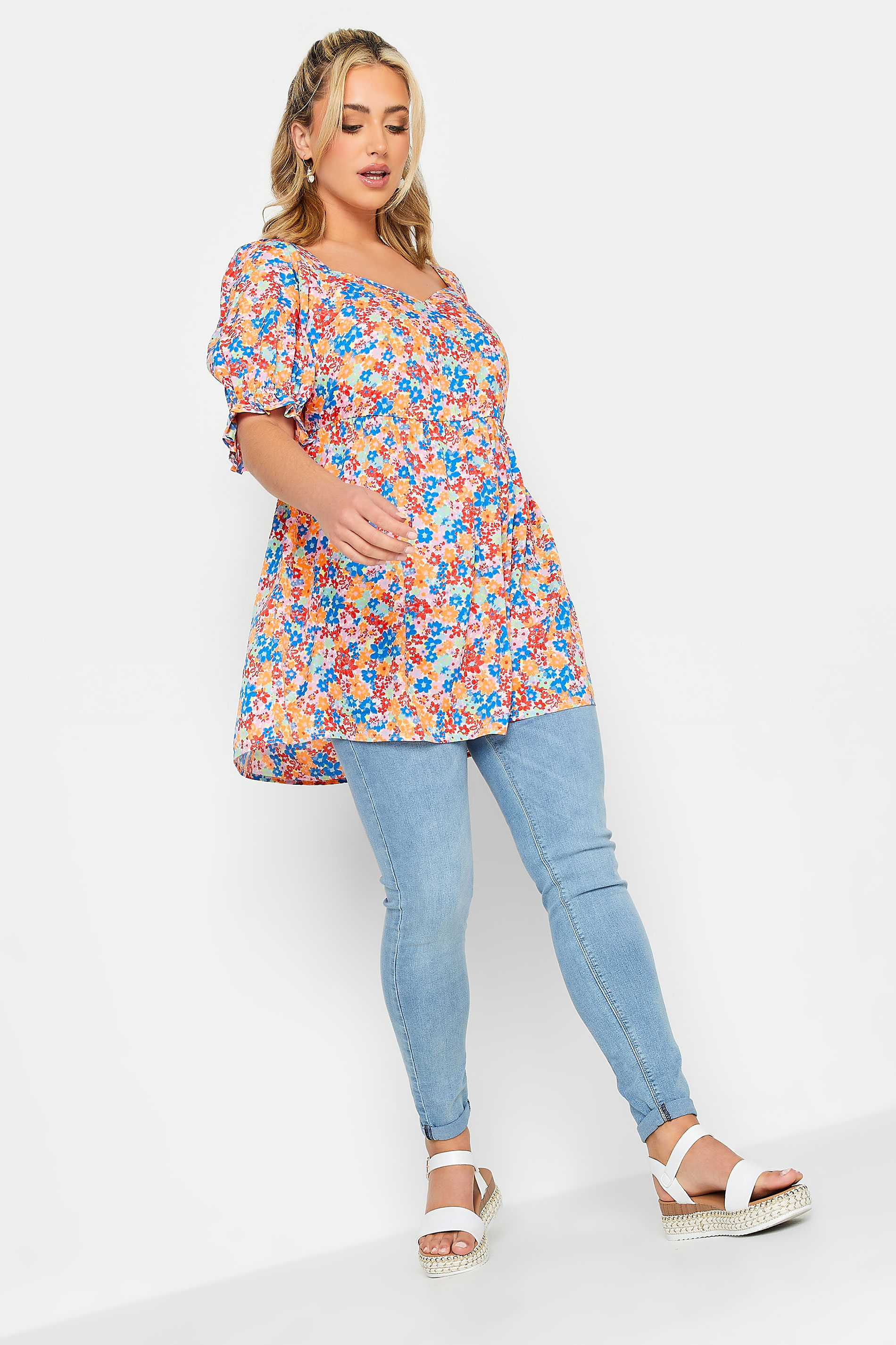 YOURS Orange Plus Size Floral Peplum Top | Yours Clothing  3