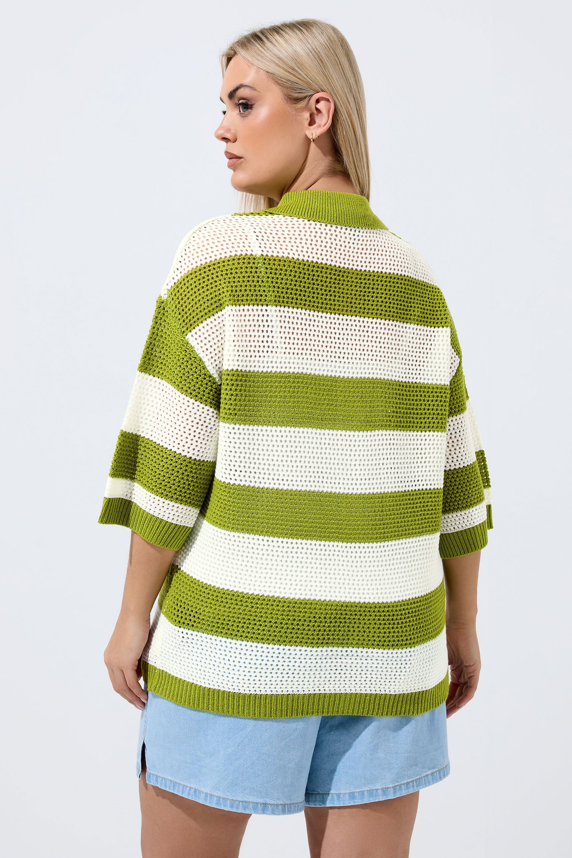 LIMITED COLLECTION Plus Size Green Stripe Boxy Knitted Shirt | Yours Clothing 2
