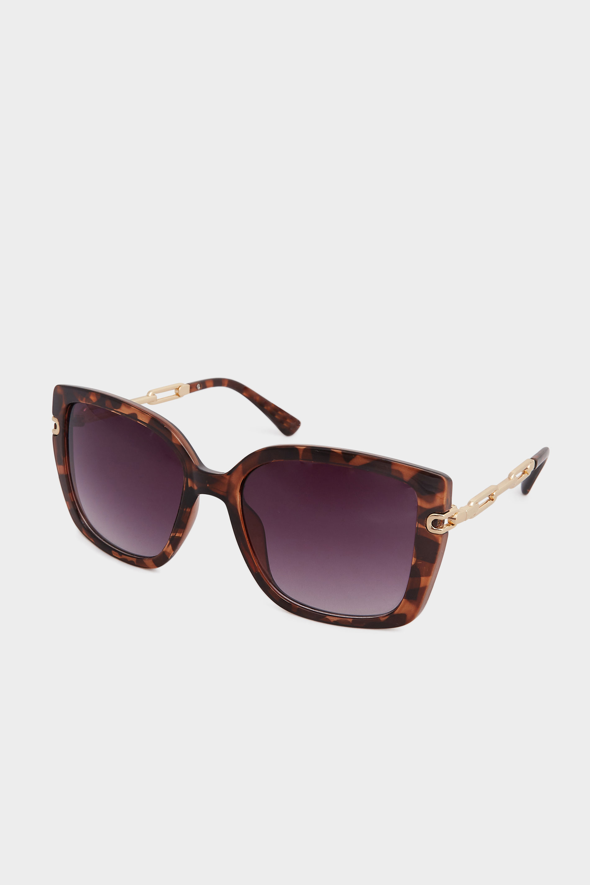 Plus Size Brown Tortoiseshell Oversized Chain Arm Sunglasses | Yours Clothing 2
