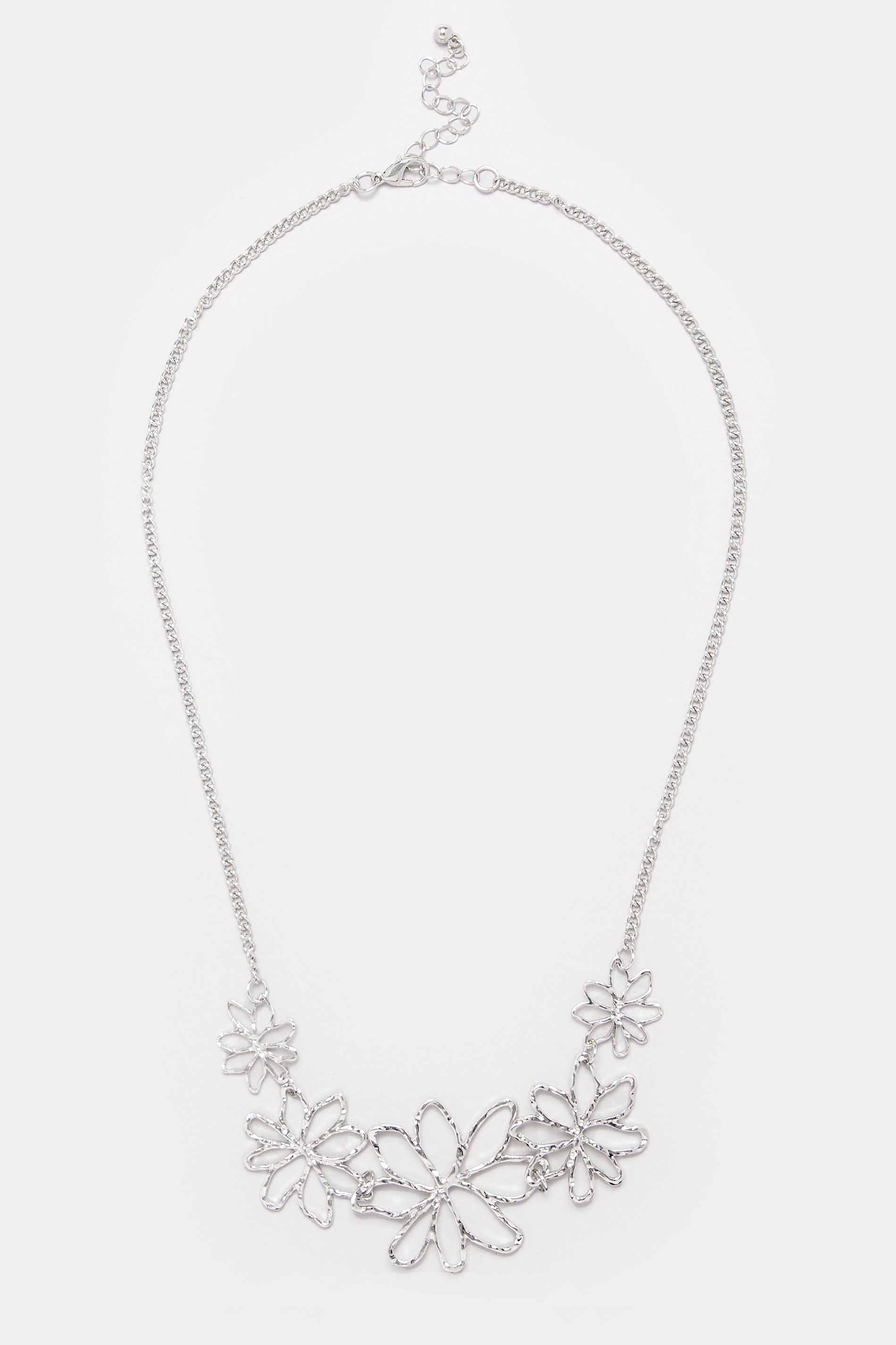 Silver Tone Flower Outline Statement Necklace | Yours Clothing 2