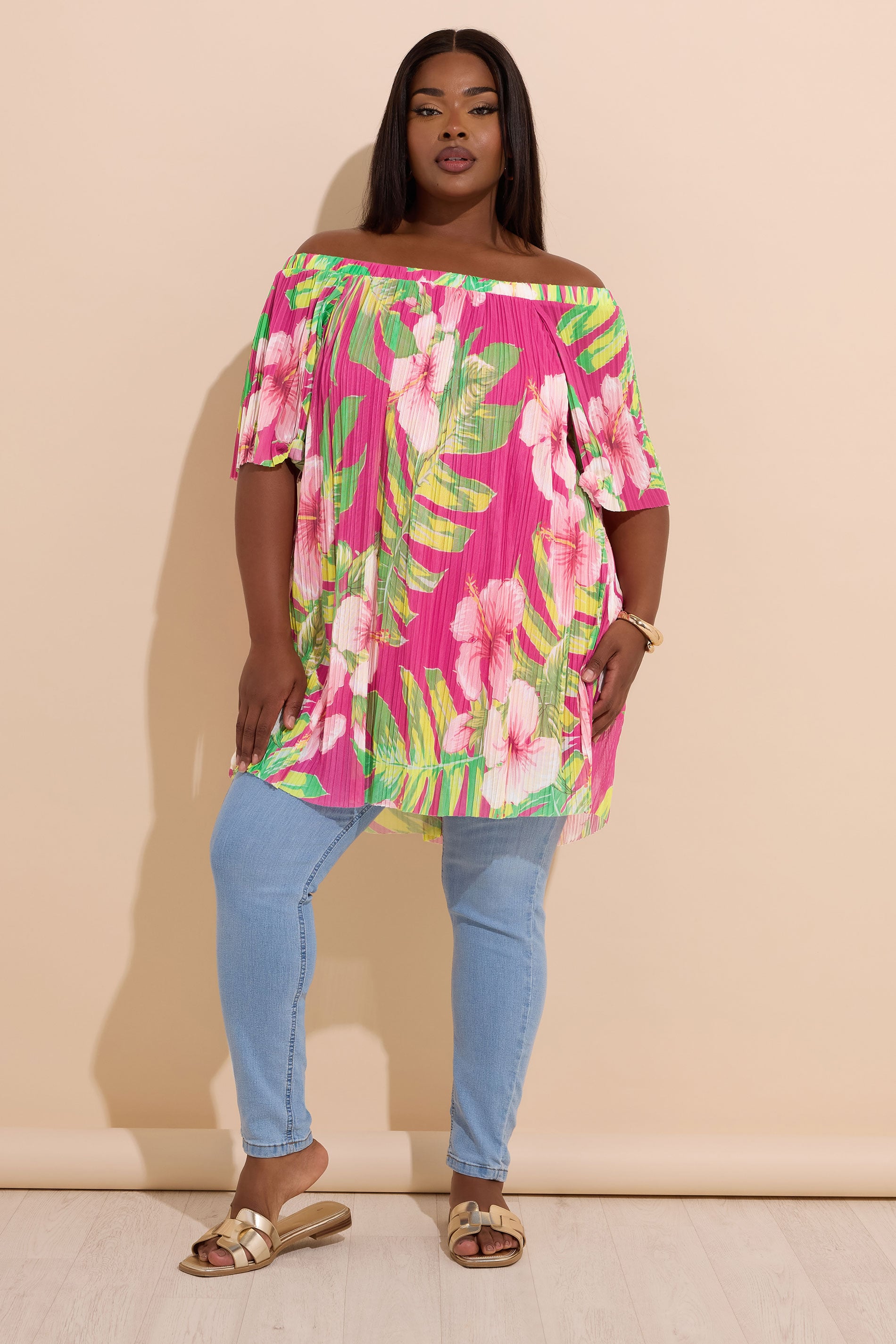 YOURS Plus Size Pink Floral Pleated Mesh Top | Yours Clothing 2