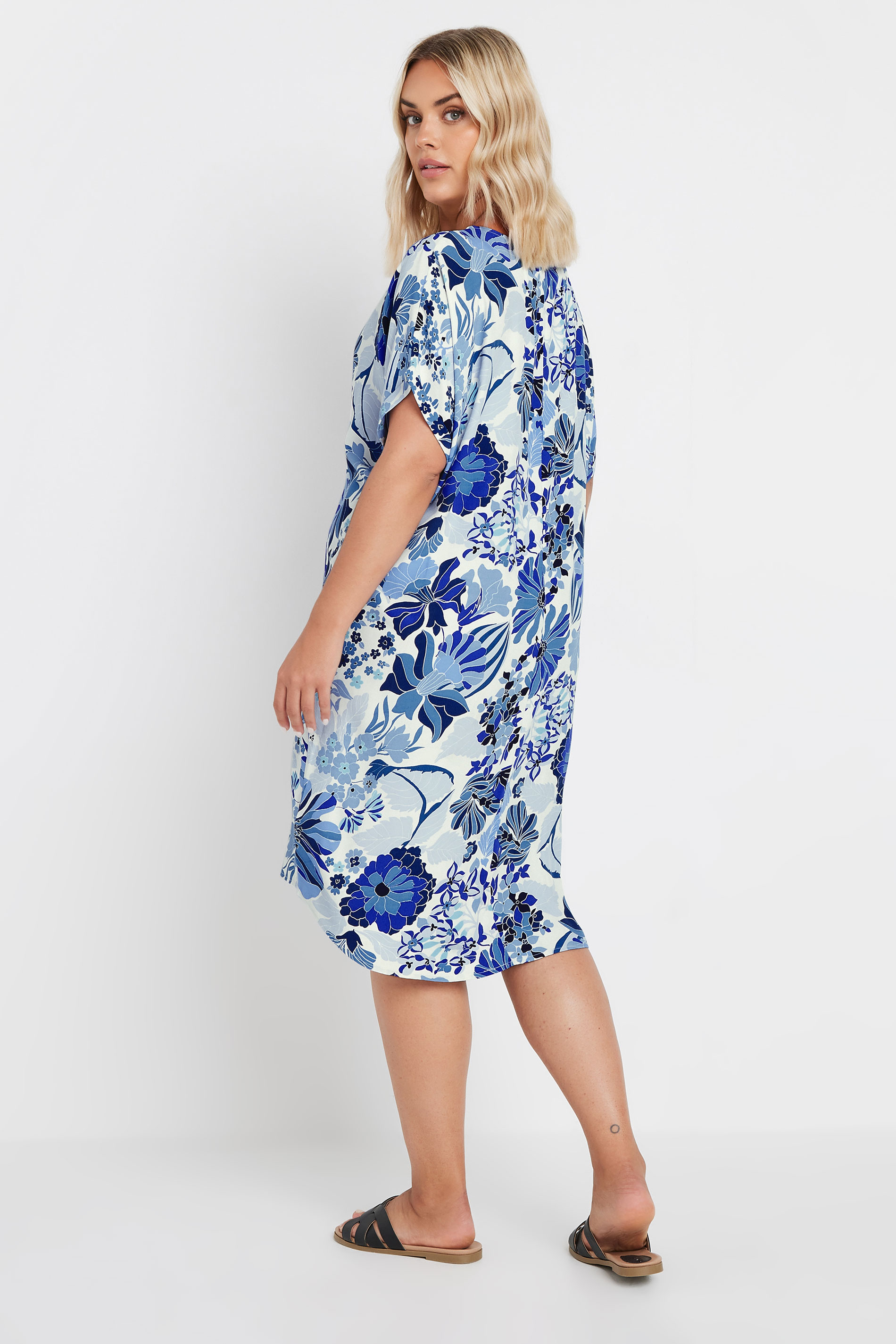 YOURS Plus Size Blue Floral Print Tunic Dress | Yours Clothing