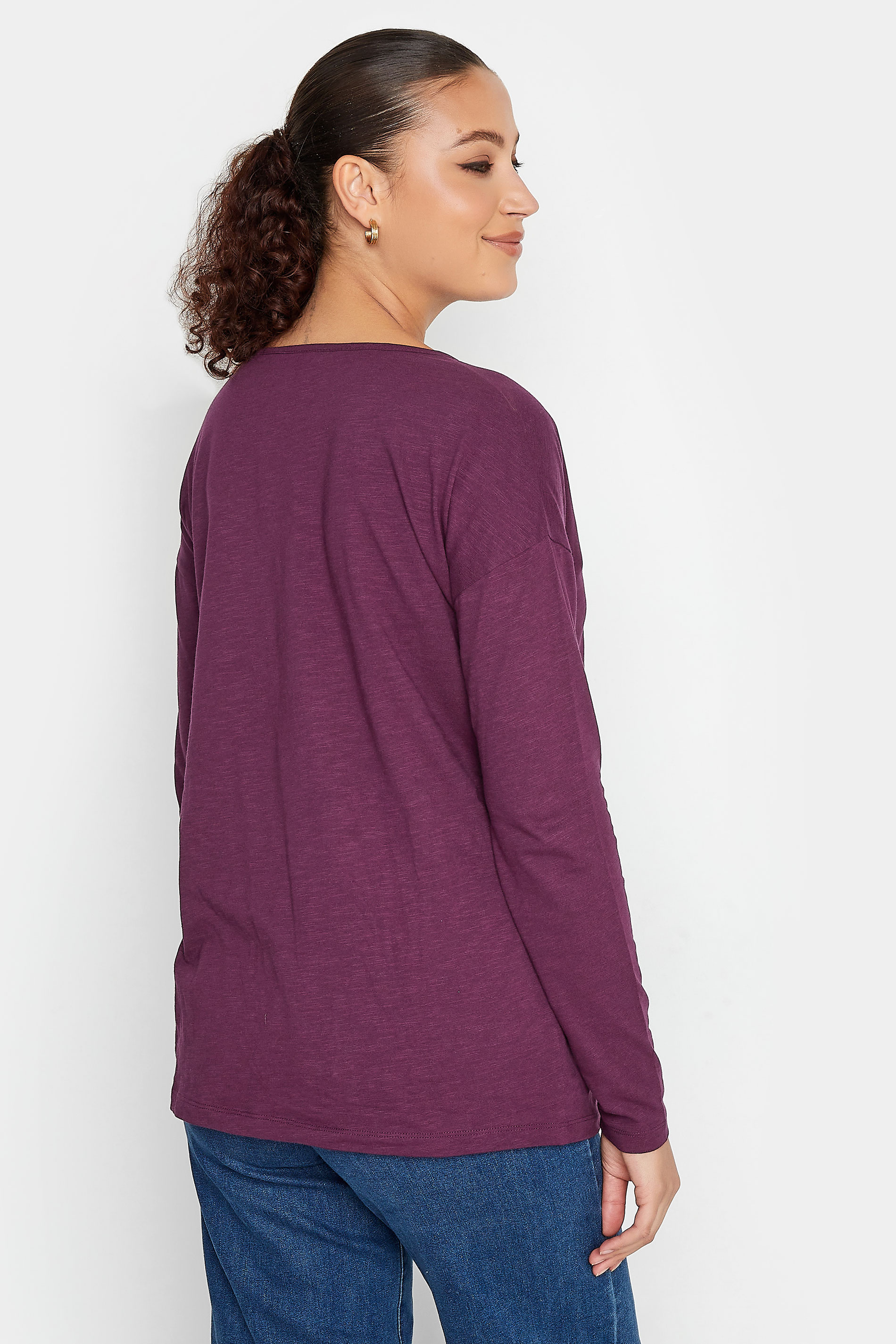 LTS Tall Purple V-Neck Long Sleeve Cotton T-Shirt | Long Tall Sally 3