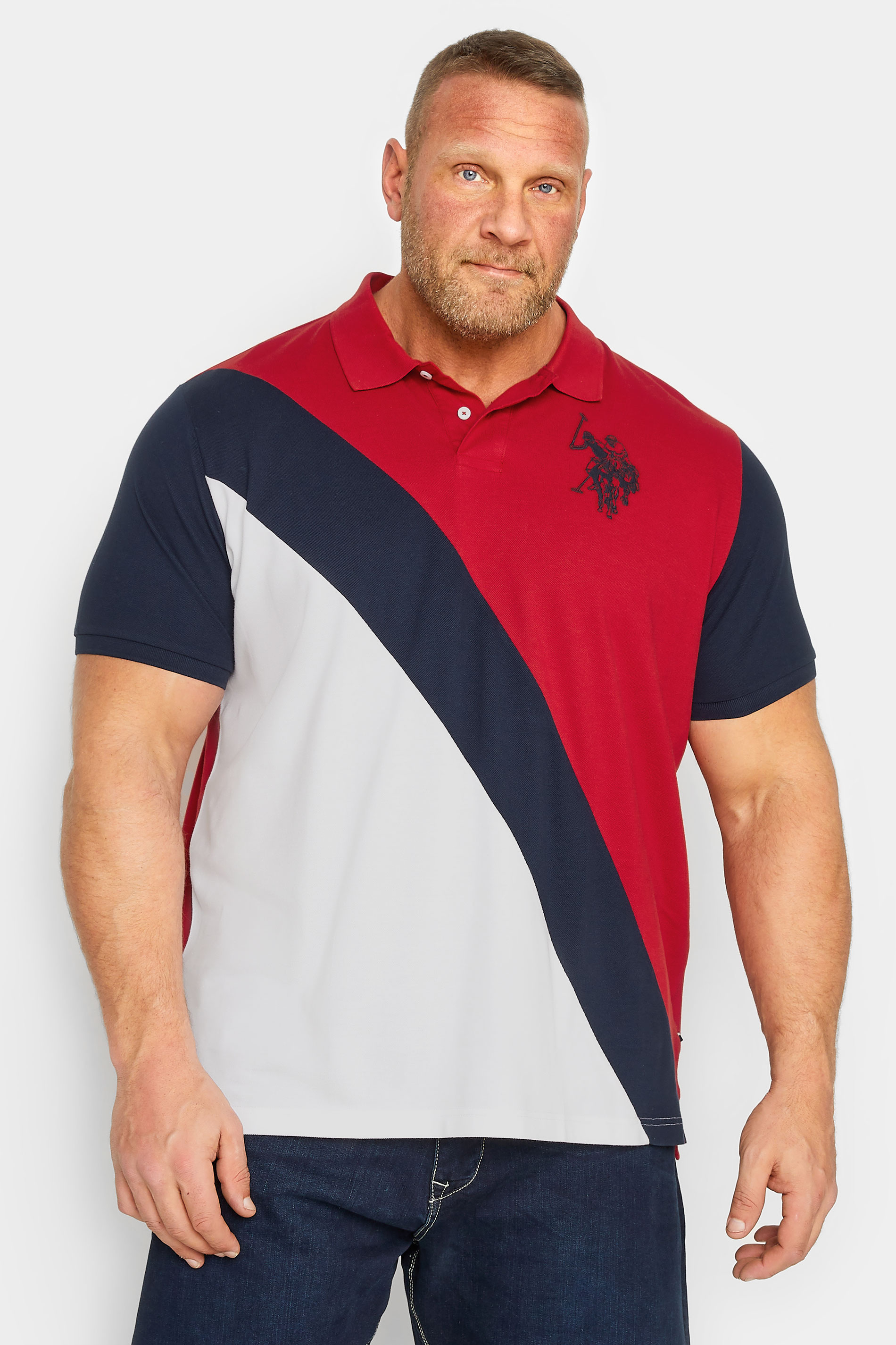 U.S. POLO ASSN. Big & Tall Red Angle Cut & Sew Polo Shirt | BadRhino 1
