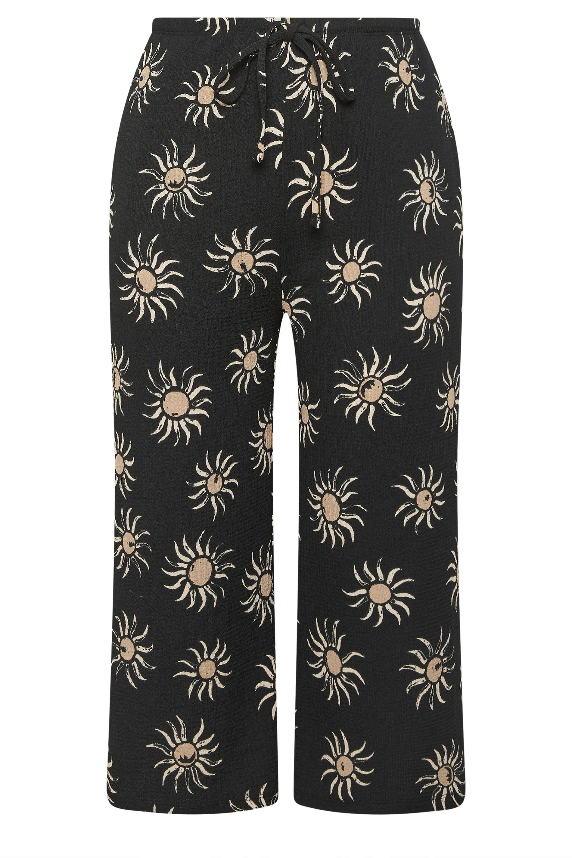 YOURS Plus Size Black Sun Print Cropped Wide Leg Trousers | Yours Clothing 5