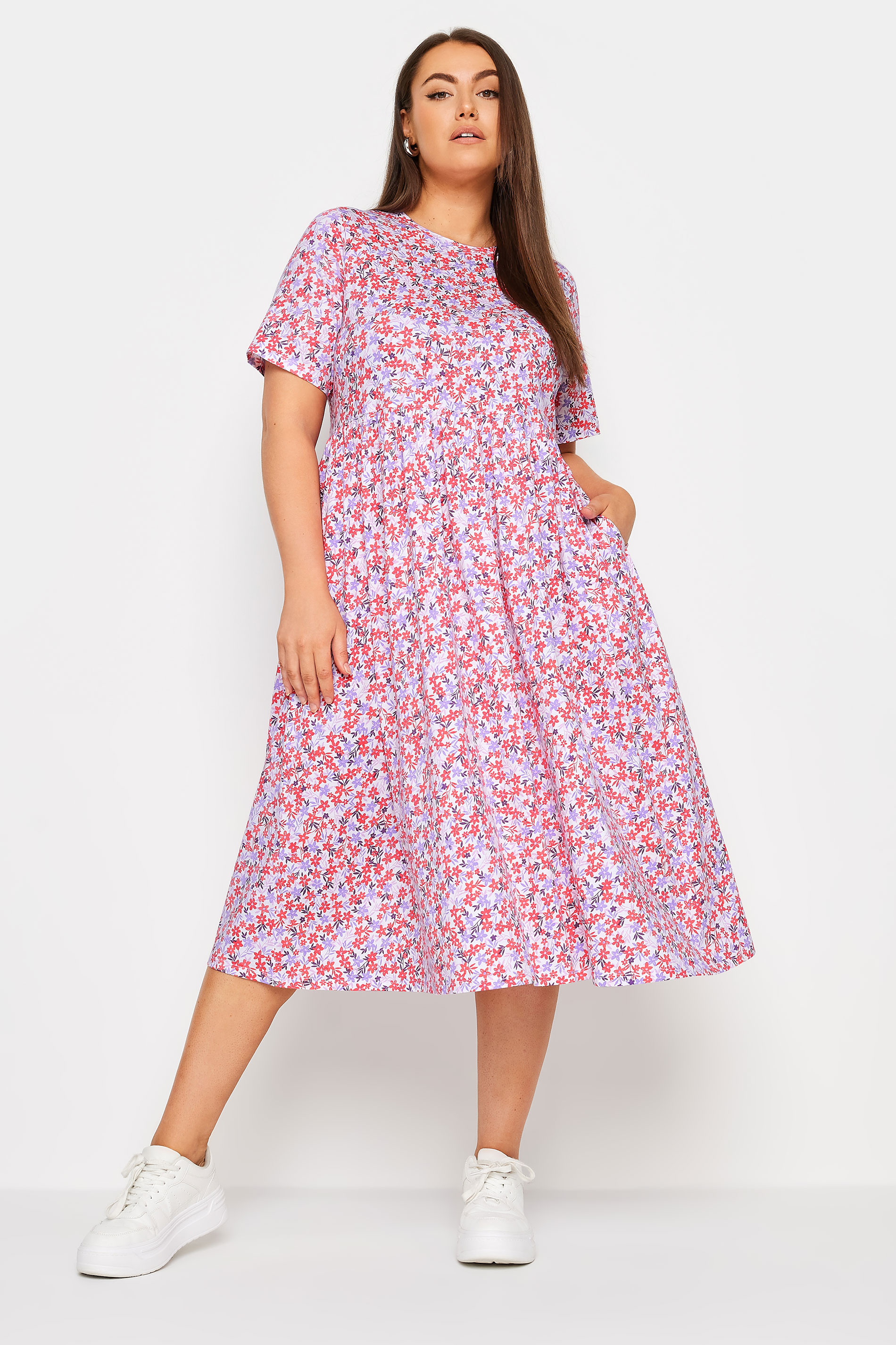 YOURS Plus Size White & Pink Ditsy Floral Pure Cotton Midaxi Dress | Yours Clothing 2