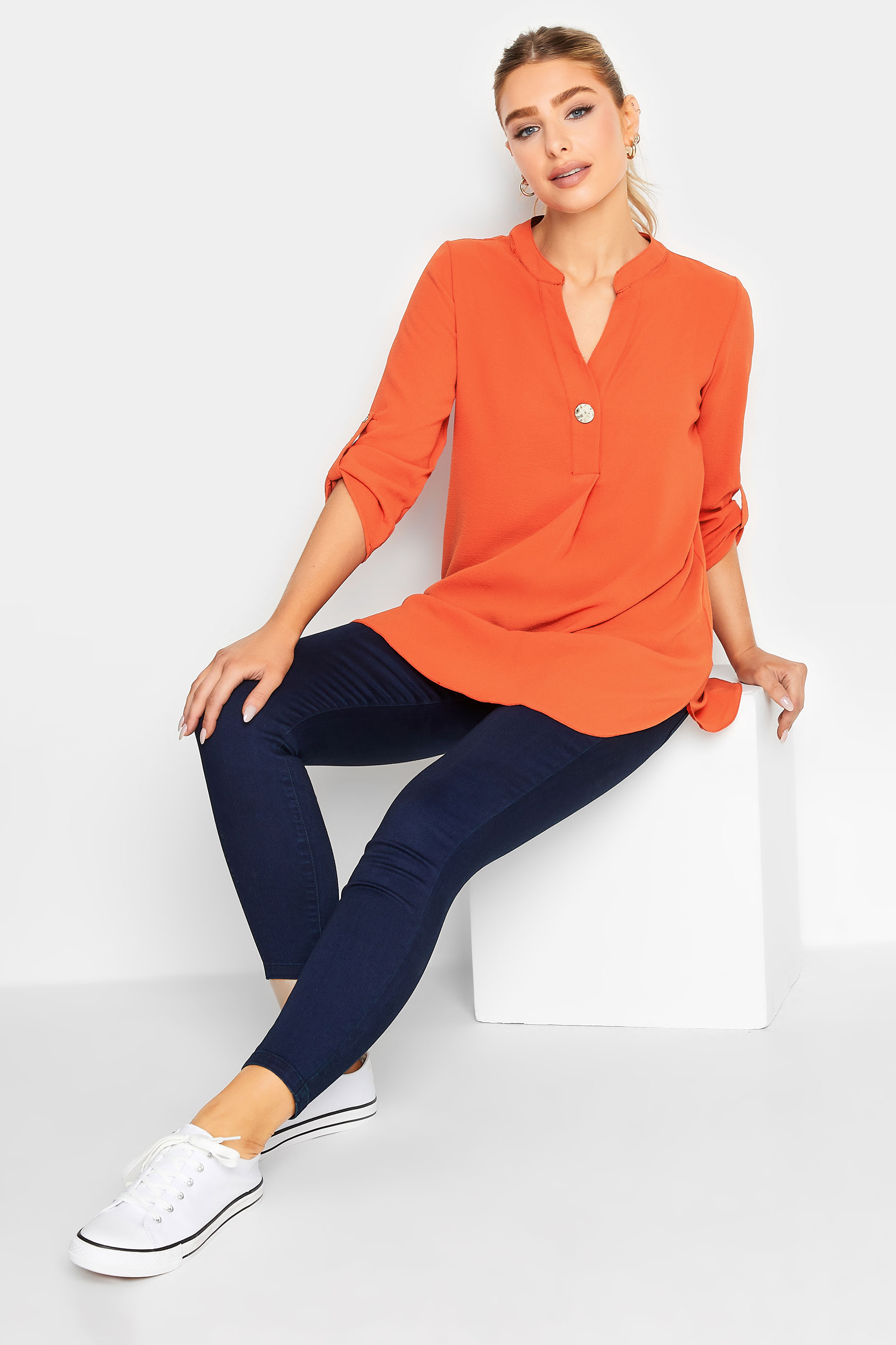 M&Co Orange Long Sleeve Button Blouse | M&Co  2