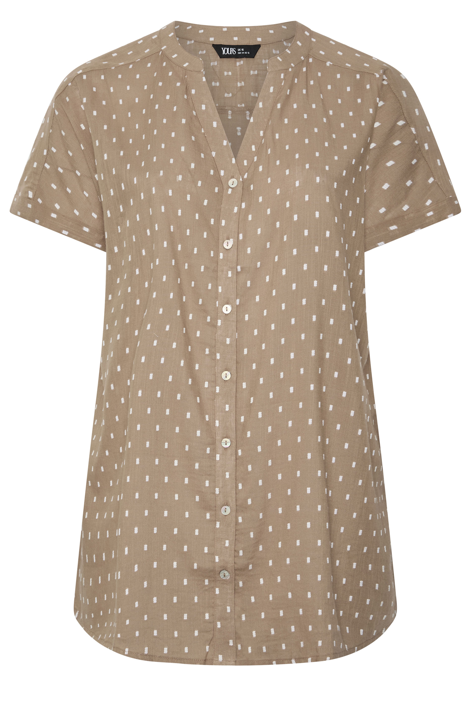 YOURS Curve Mocha Brown Notch Neck Dobby Blouse | Yours Clothing 5