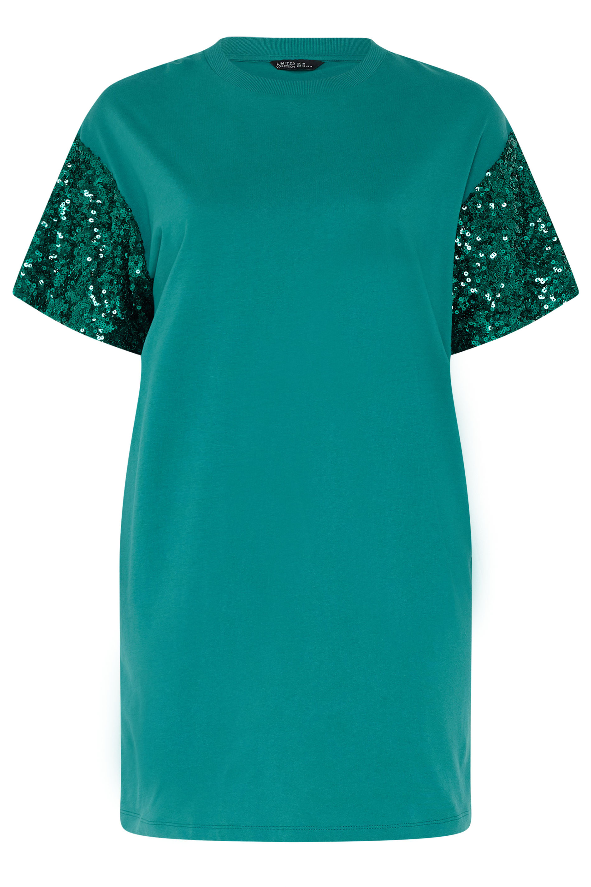 LIMITED COLLECTION Plus Size Green Sequin Sleeve Mini Dress | Yours Clothing 5