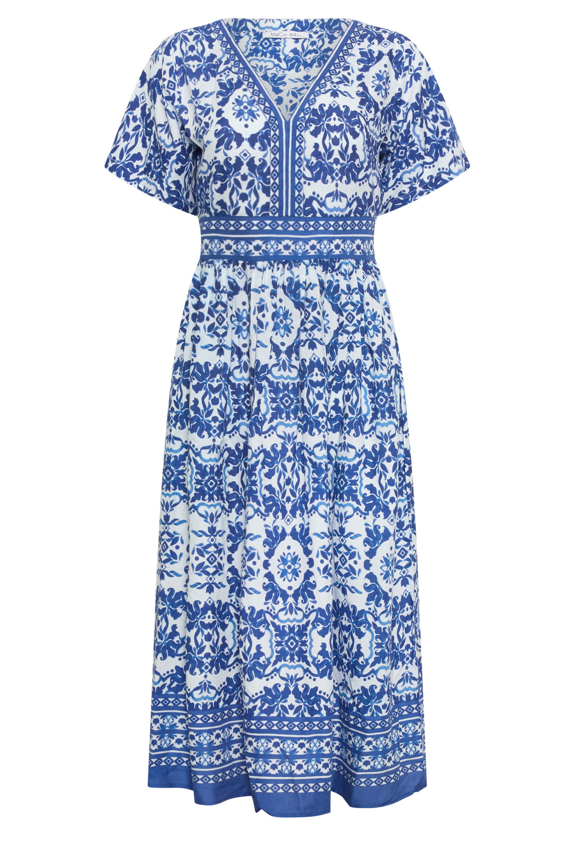 M&Co Blue & White Tile Print Midi Dress | M&Co 5