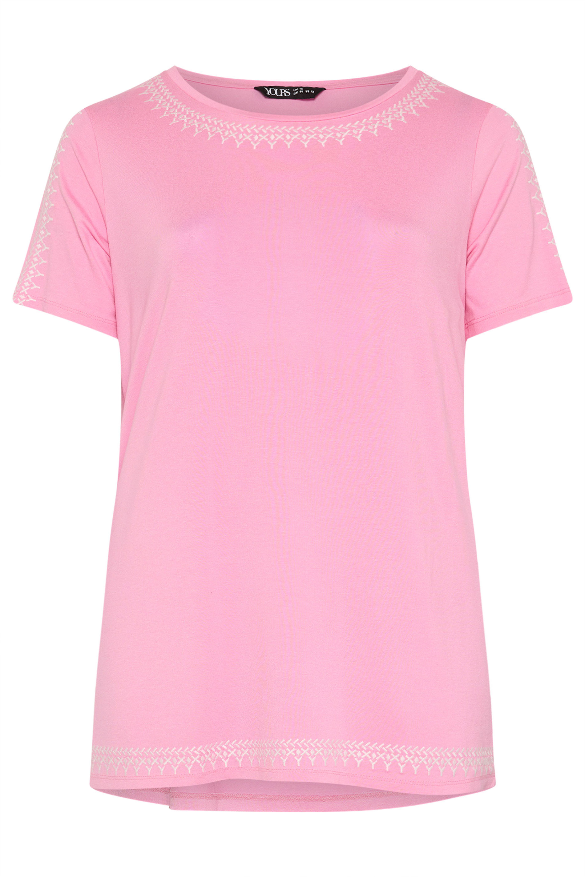 YOURS Plus Size Pink Embroidered Cold Shoulder T-Shirt | Yours Clothing 5