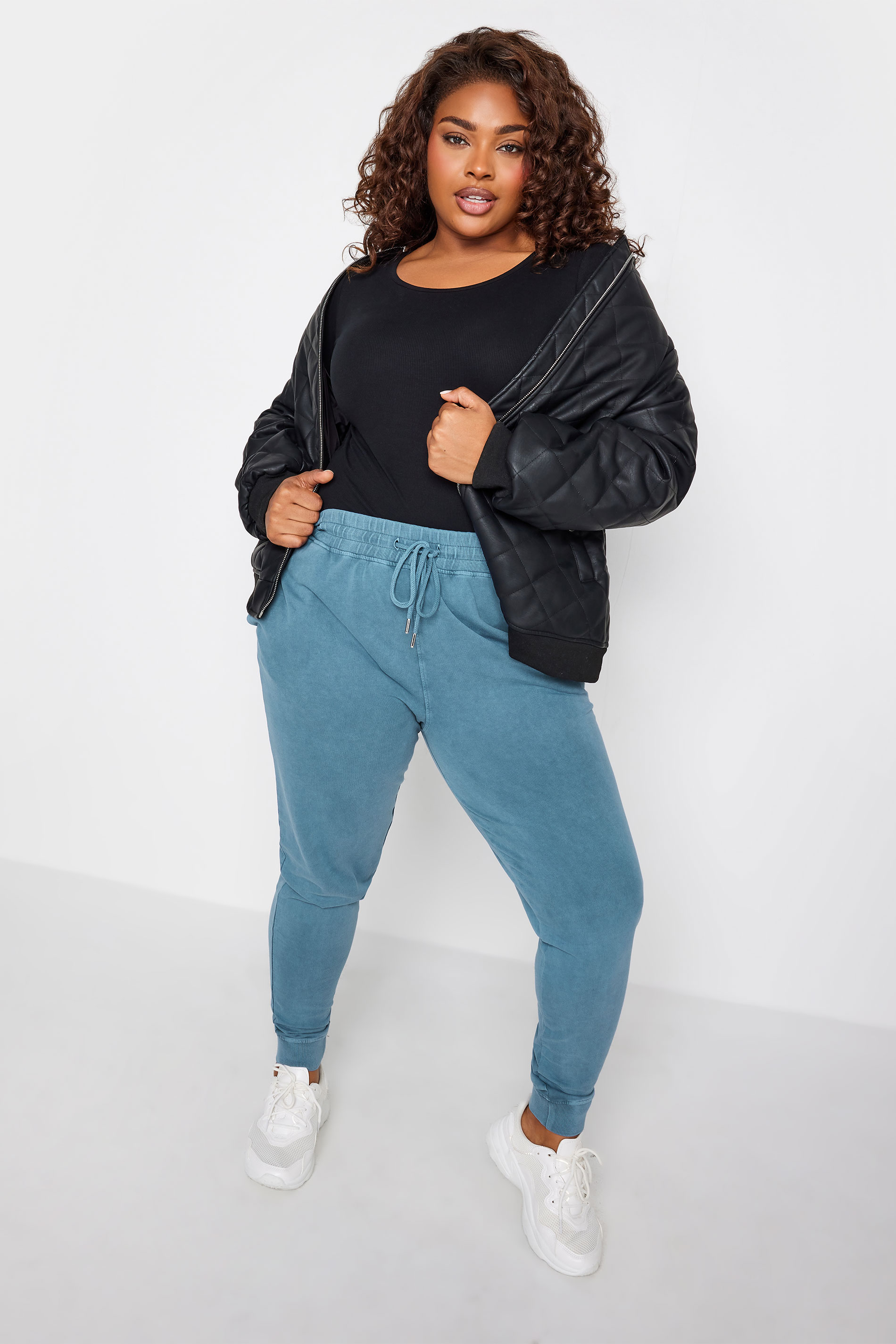 YOURS Plus Size Blue Acid Wash Joggers | Yours Clothing 2