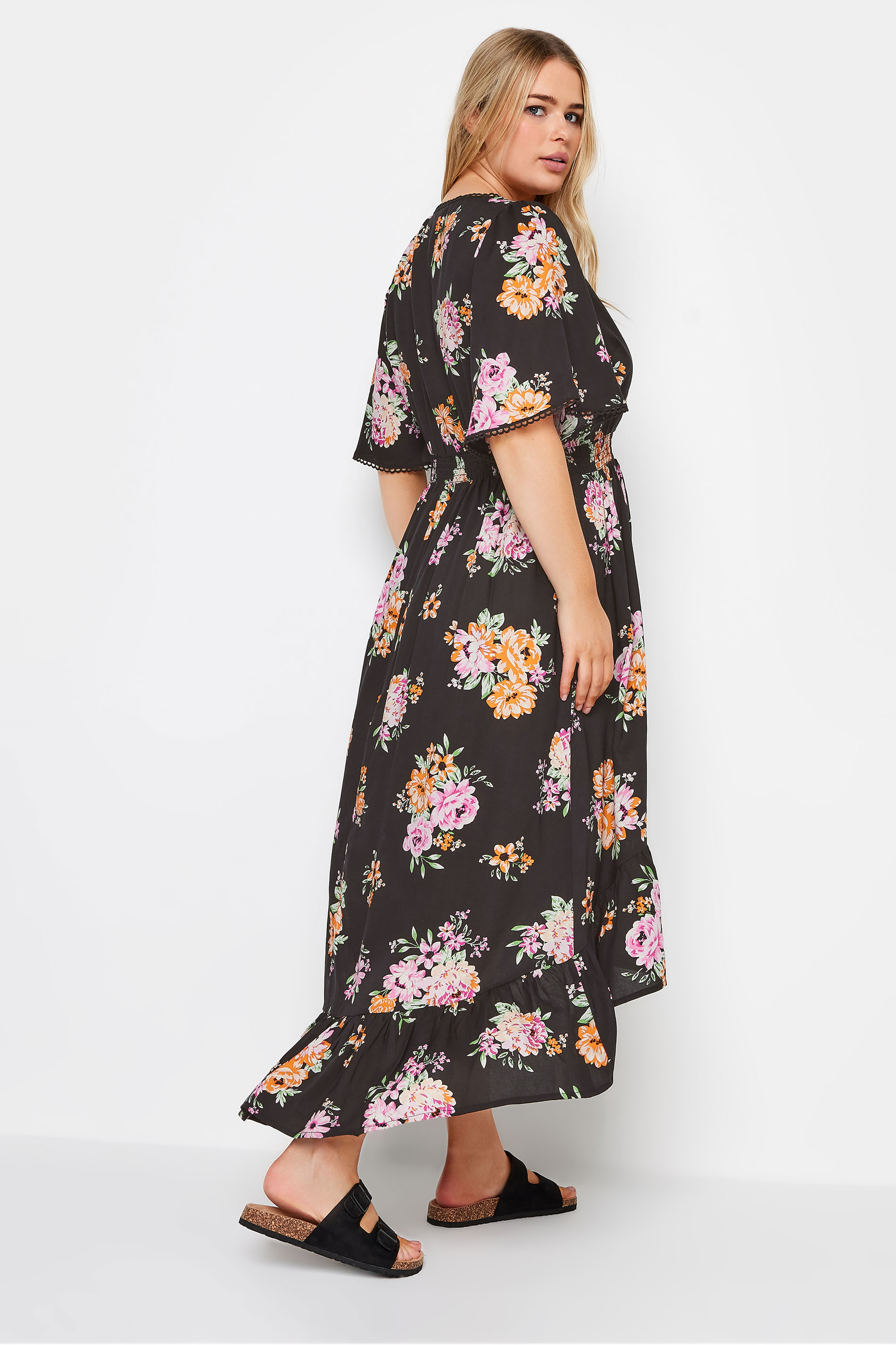 YOURS Plus Size Black Floral Print High Low Midi Dress | Yours Clothing 3