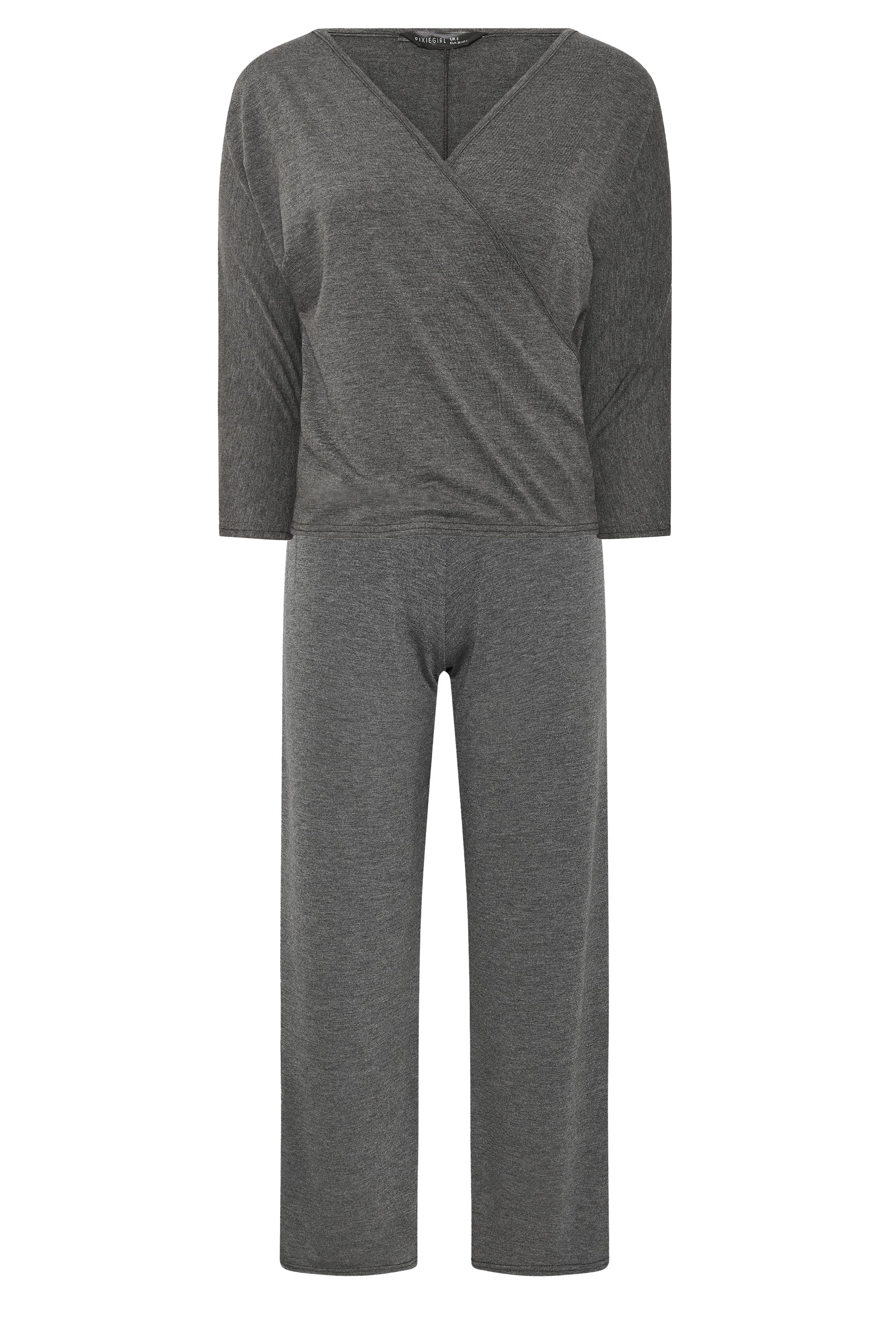 PixieGirl Petite Women's Set Grey Wrap Top & Wide Leg Trousers | PixieGirl 7