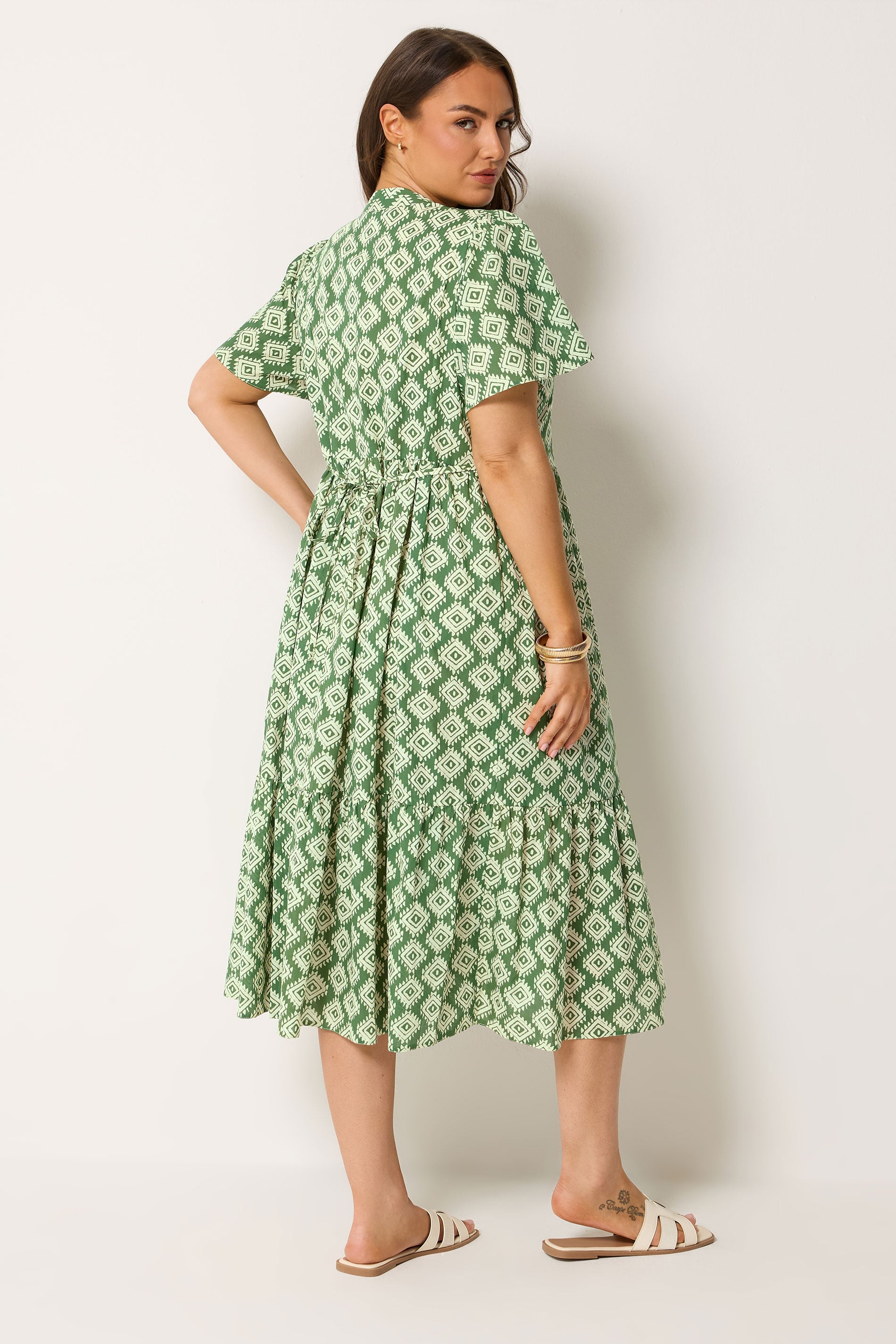 YOURS Plus Size Green Abstract Half Placket Dress | Yours Clothing 2