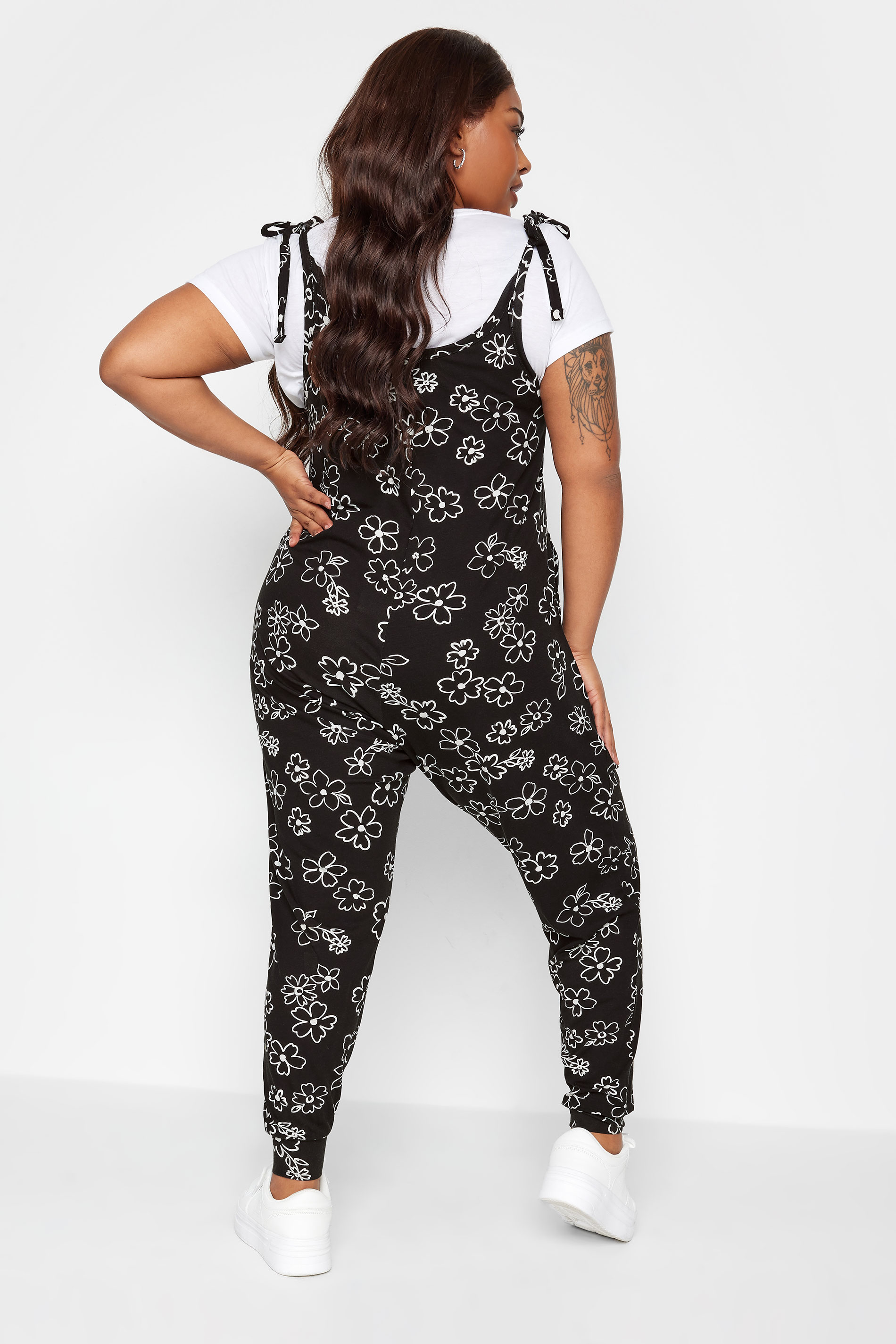 BUMP IT UP MATERNITY Plus Size Black Floral Print Jumpsuit | Yours Clothing 3