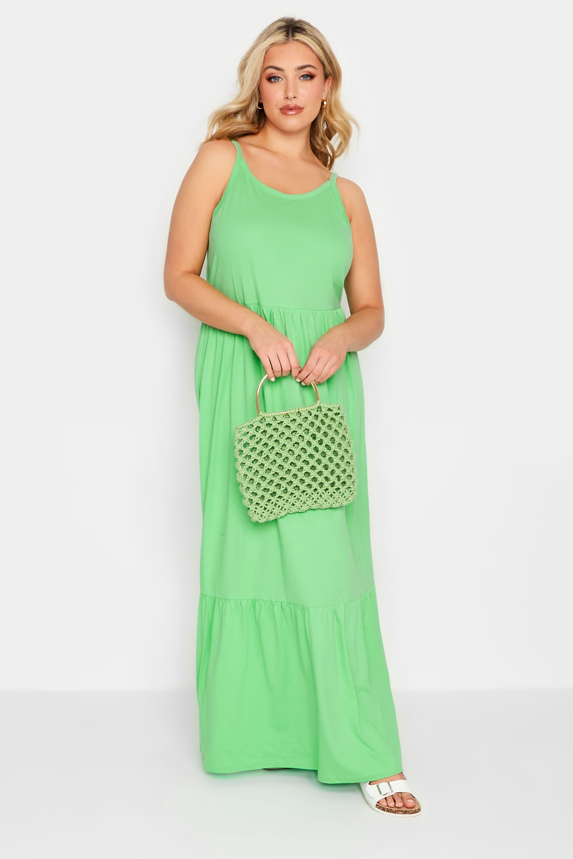 YOURS Curve Plus Size Green Tiered Maxi Sundress | Yours Clothing  2