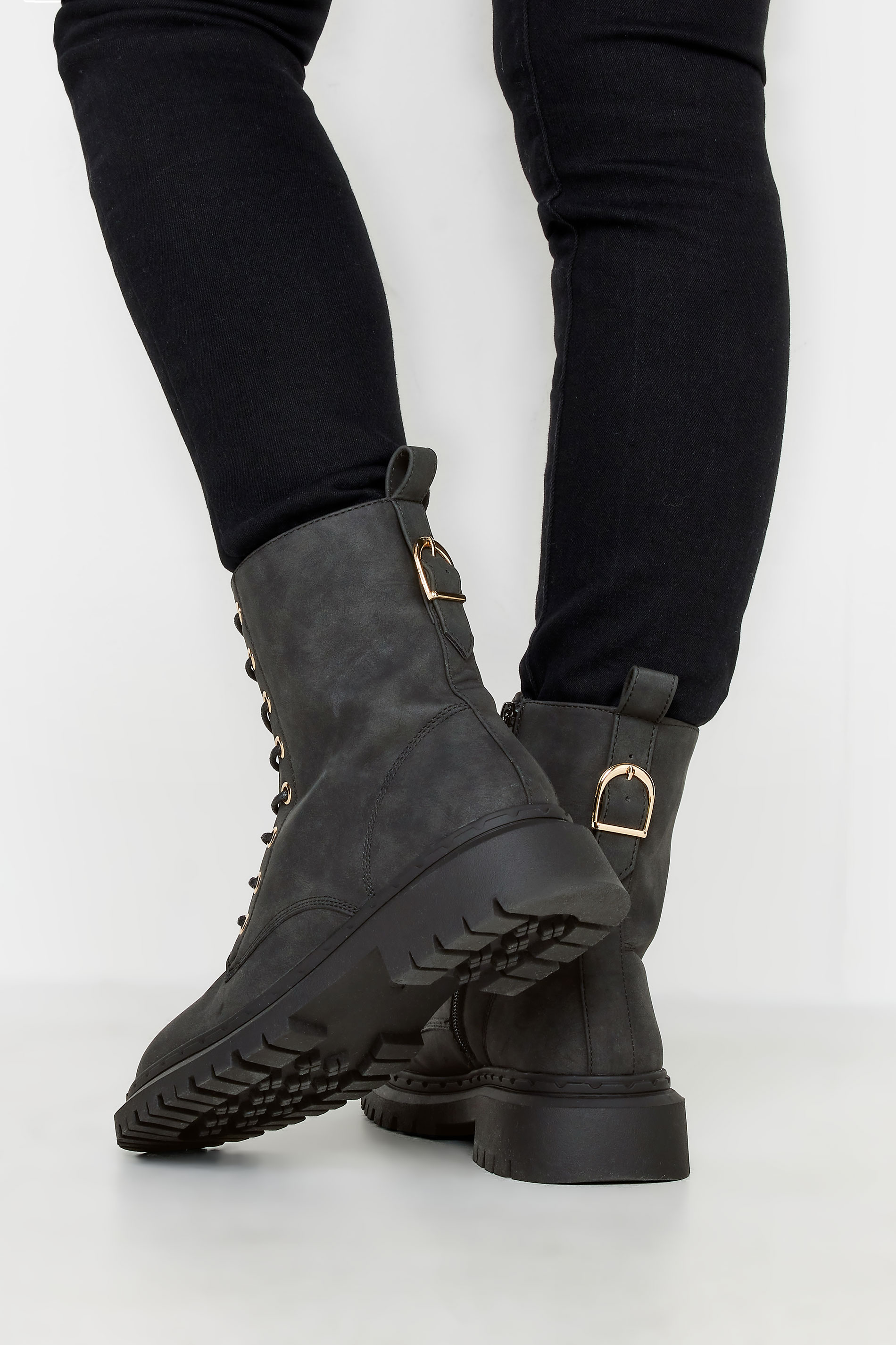PixieGirl Black Chunky Lace Up Boots In Standard Fit | PixieGirl 2