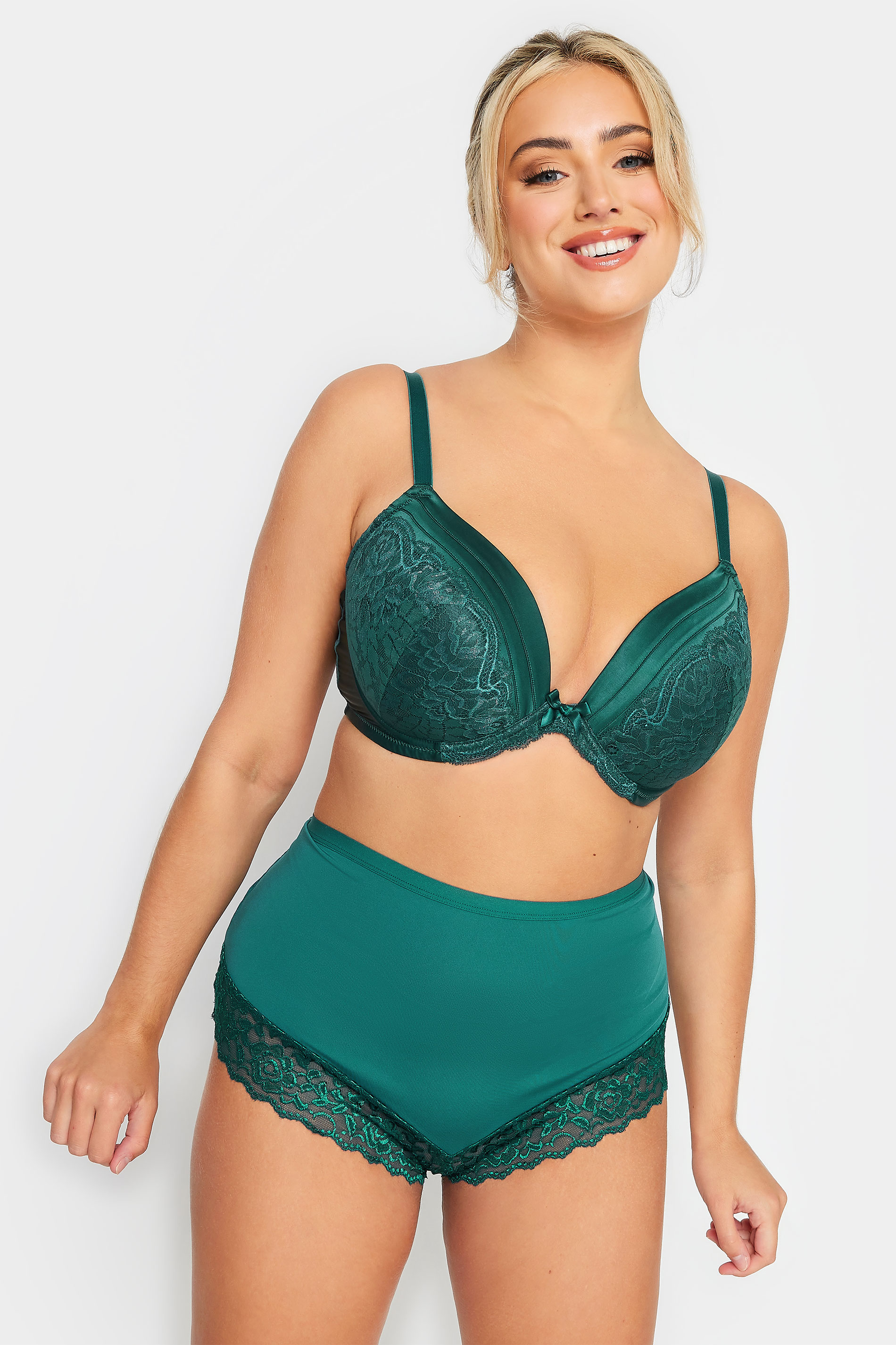 YOURS Plus Size Green Hi Shine Lace Trim Full Briefs | Yours Clothing 2