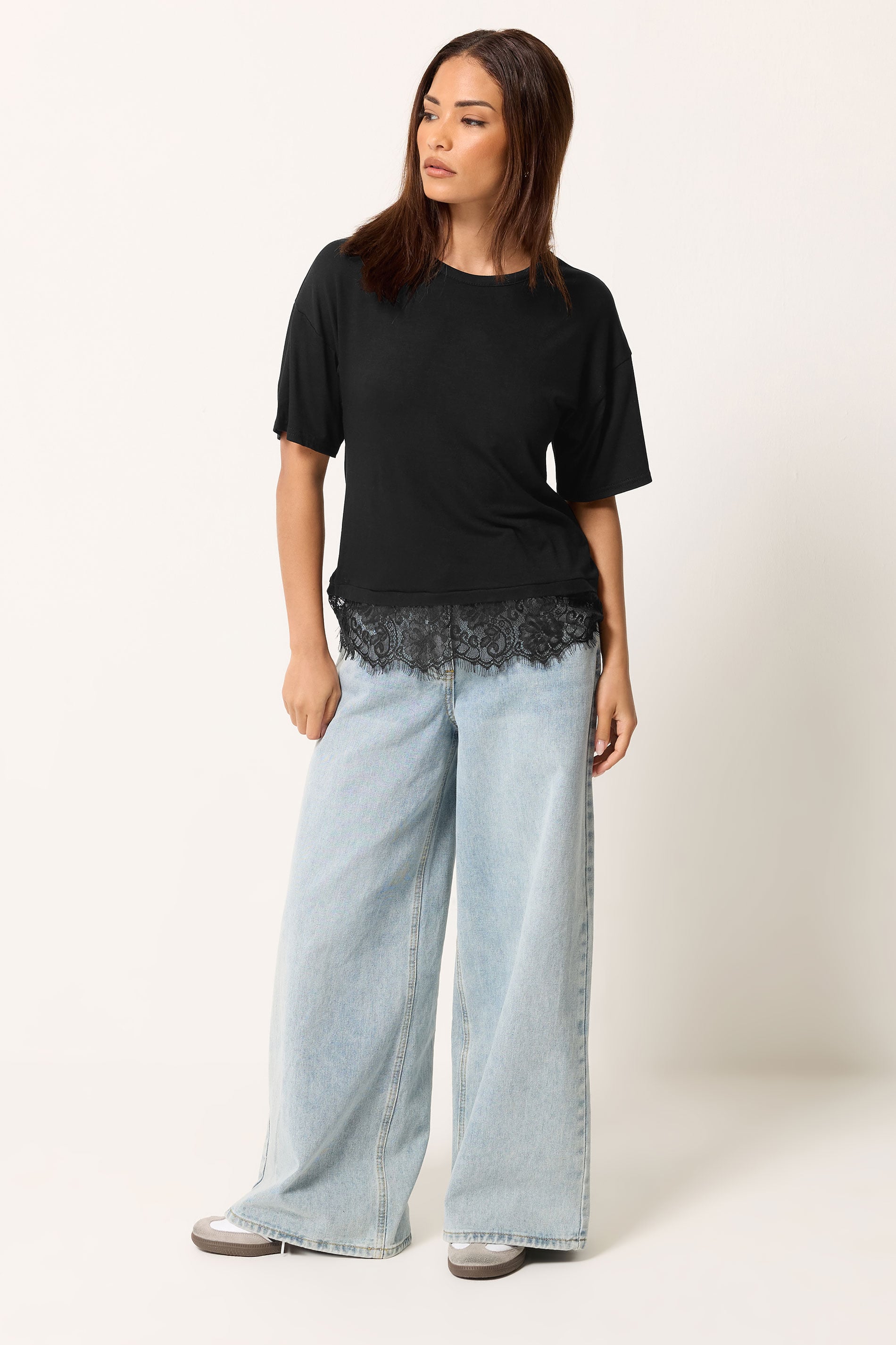 PixieGirl Petite Women's Black Lace Hem T-Shirt | PixieGirl 2
