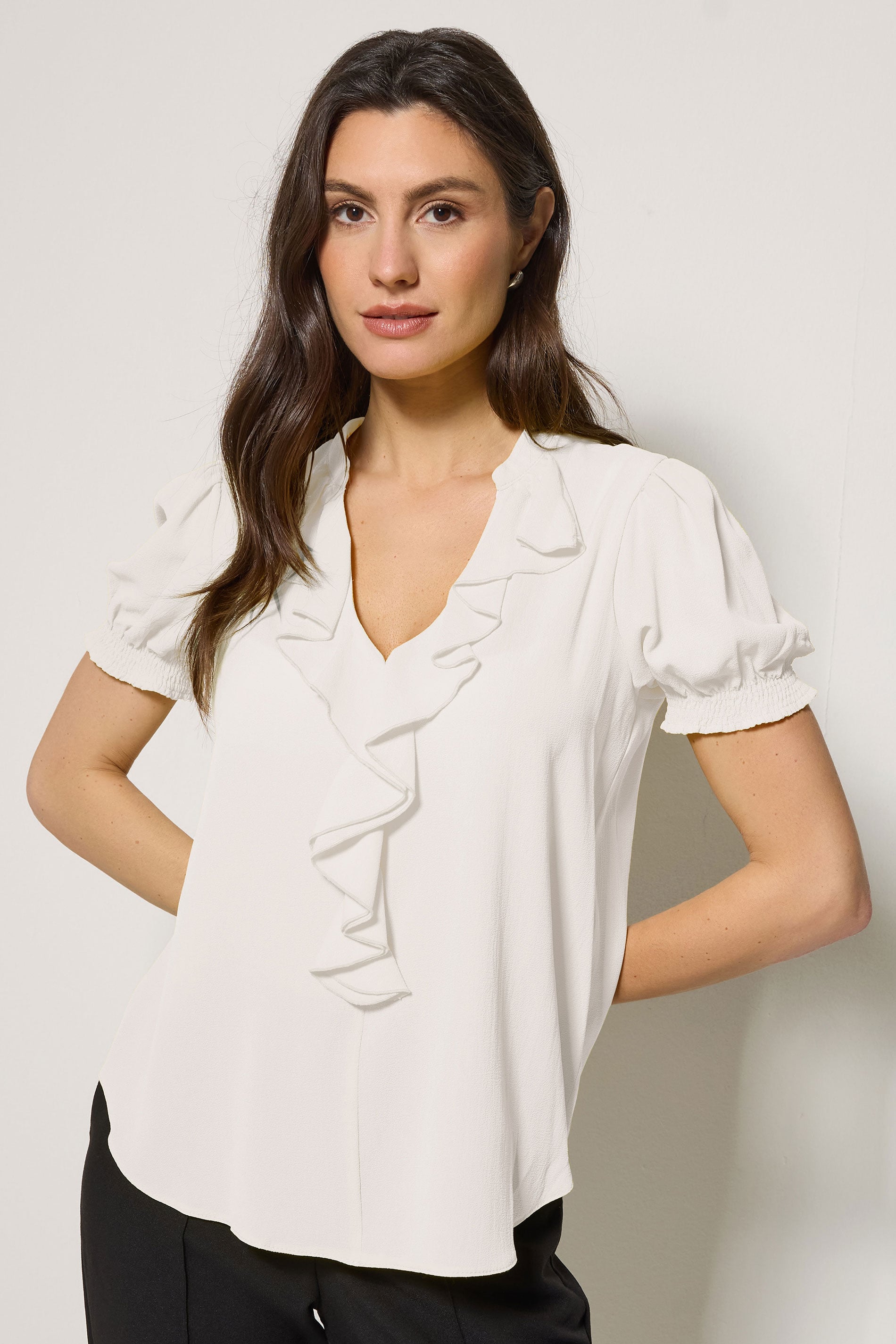 M&Co White Frill Front Short Sleeve Blouse | M&Co 1