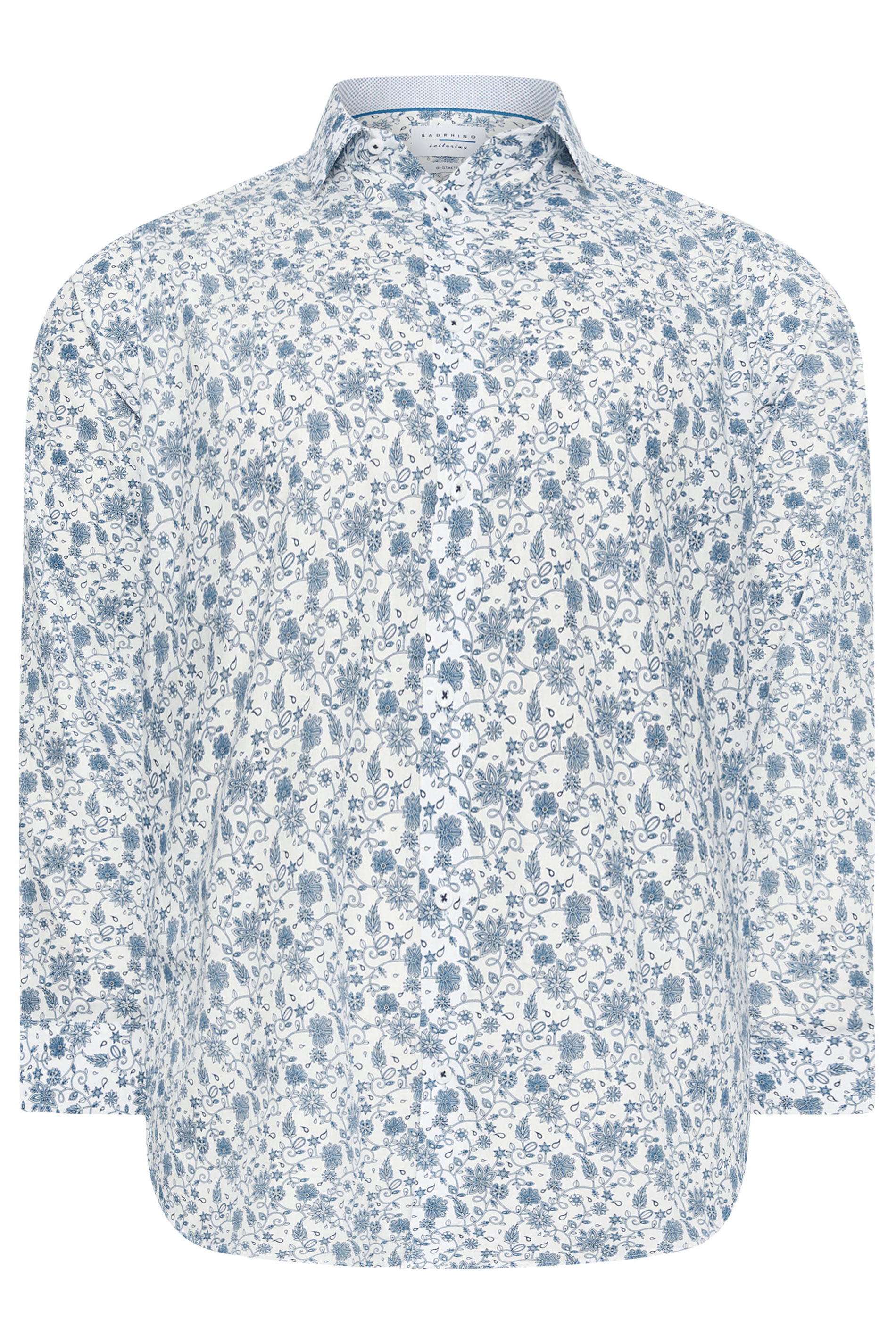 BadRhino Big & Tall Premium White & Blue Paisley Print Long Sleeve Shirt | BadRhino 3