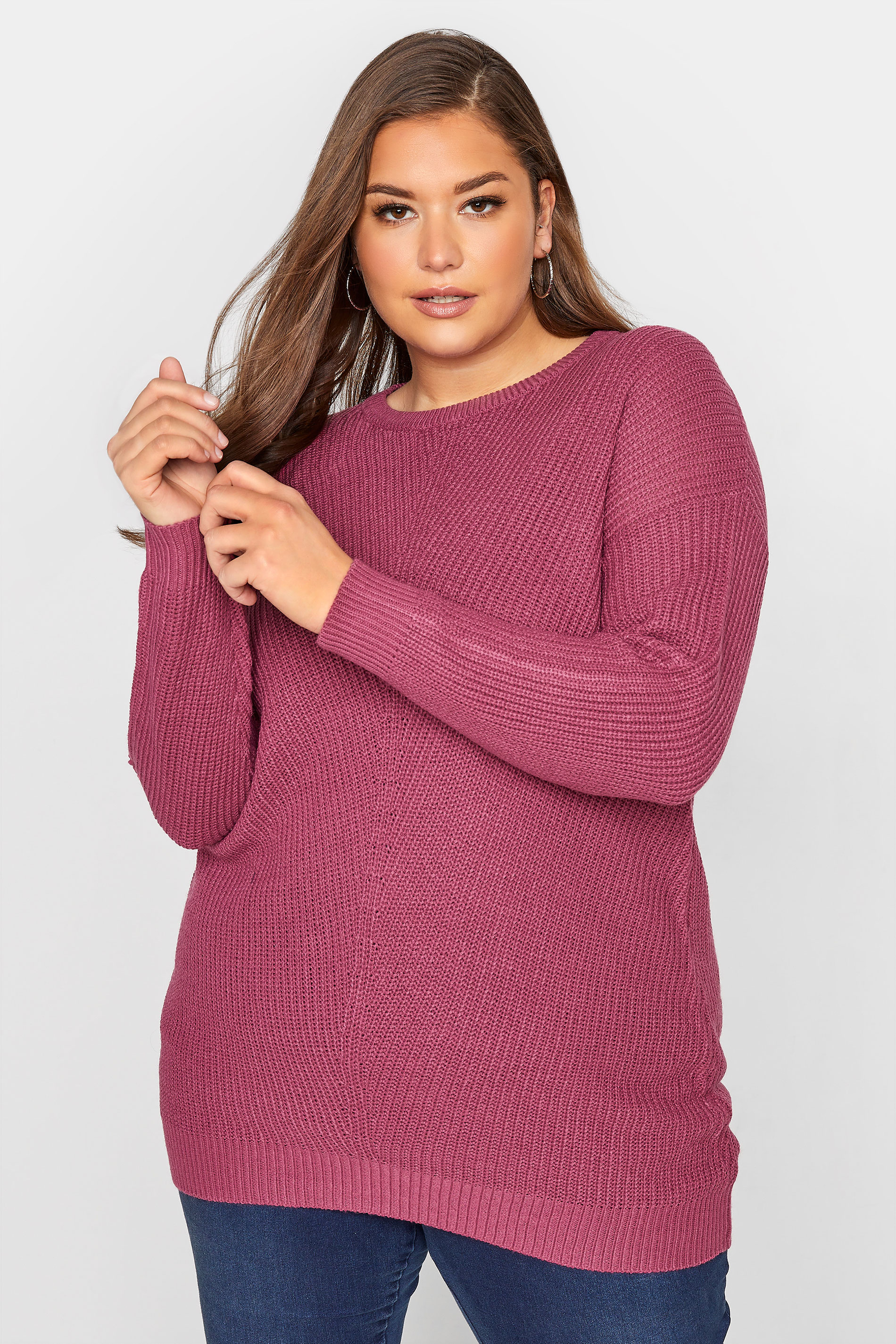 Plus Size Curve Pink Knitted Jumper | Yours Clothing 1
