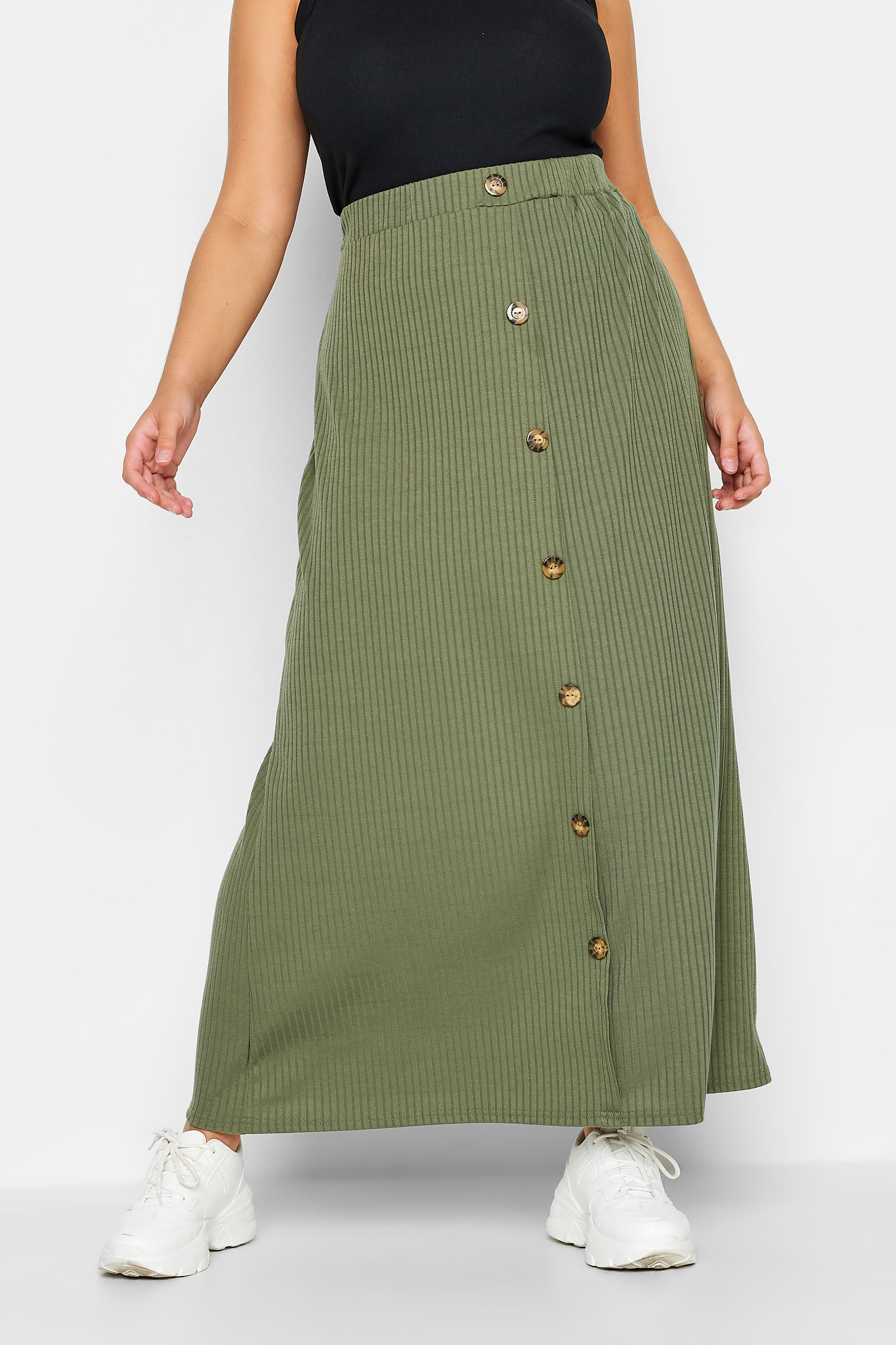 LIMITED COLLECTION Plus Size Khaki Green Button Down Maxi Skirt | Yours Clothing 1
