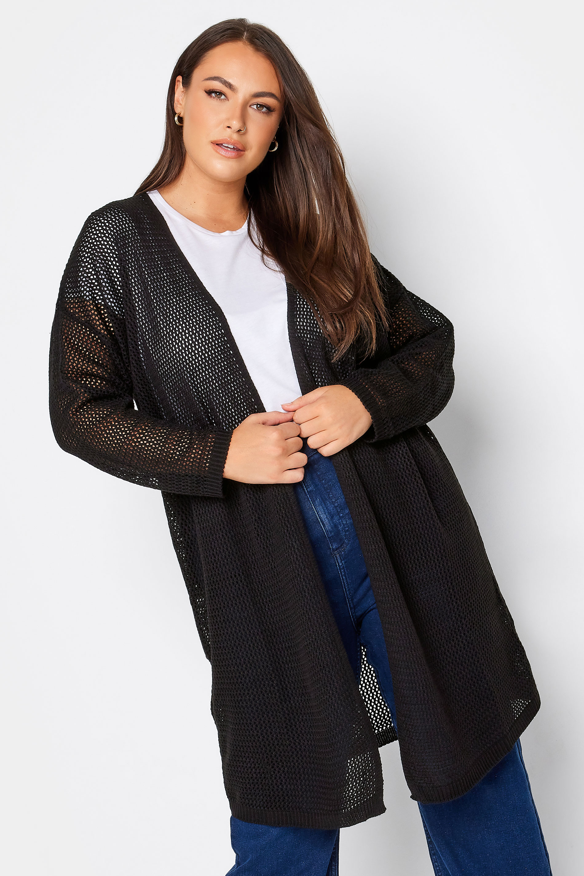 YOURS Curve Plus Size Black Mesh Cardigan | Yours Clothing  1