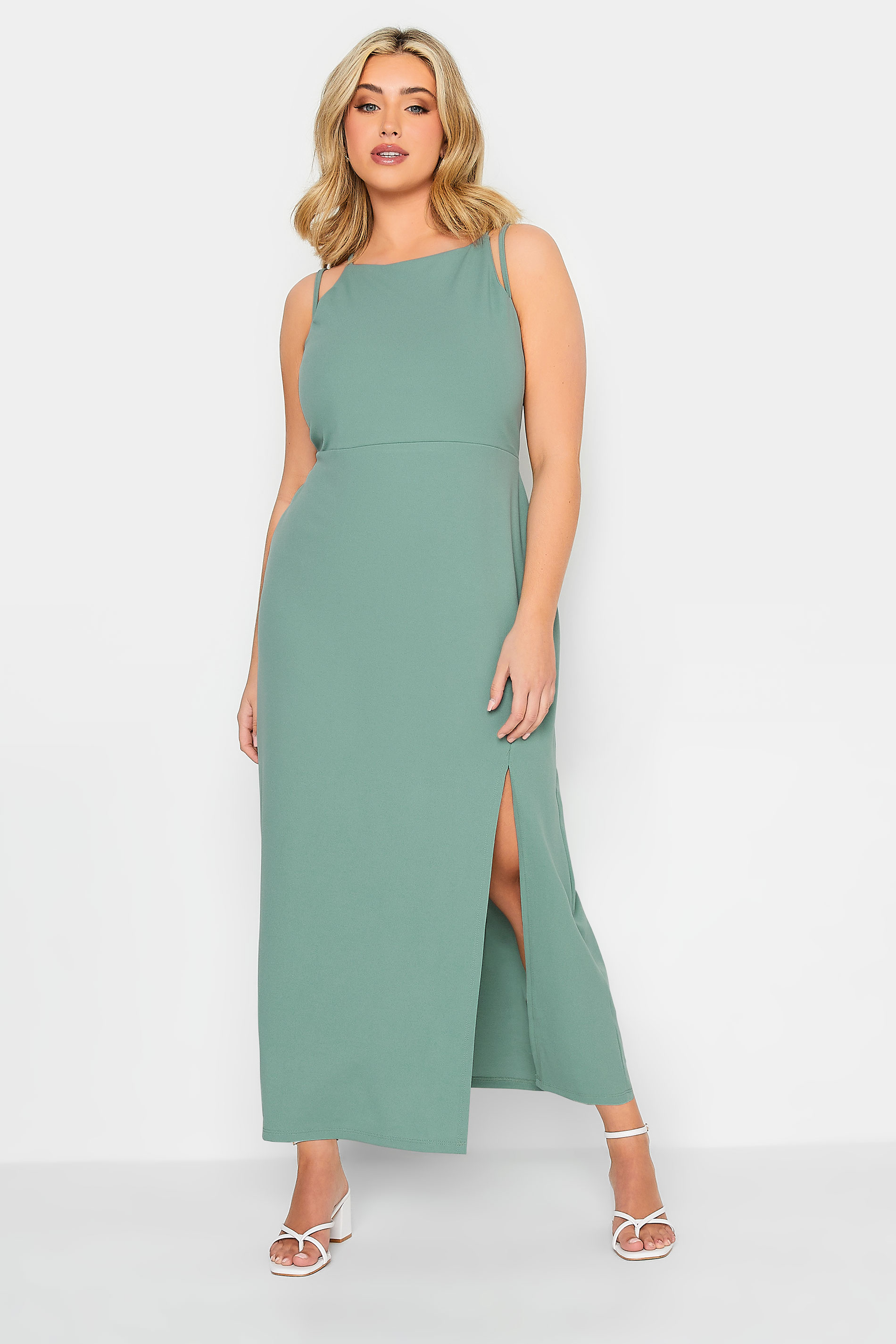 YOURS PETITE Plus Size Sage Green Split Hem Maxi Dress | Yours Clothing 1