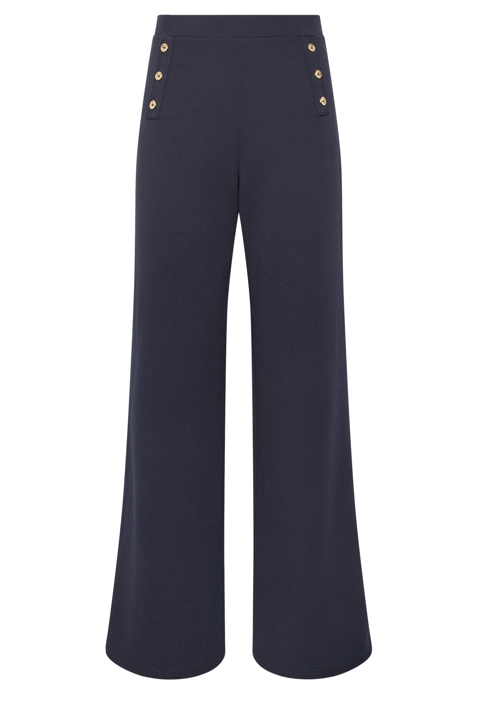 LTS Tall Navy Blue Military Button Detail Wide Leg Trousers | Long Tall Sally 5