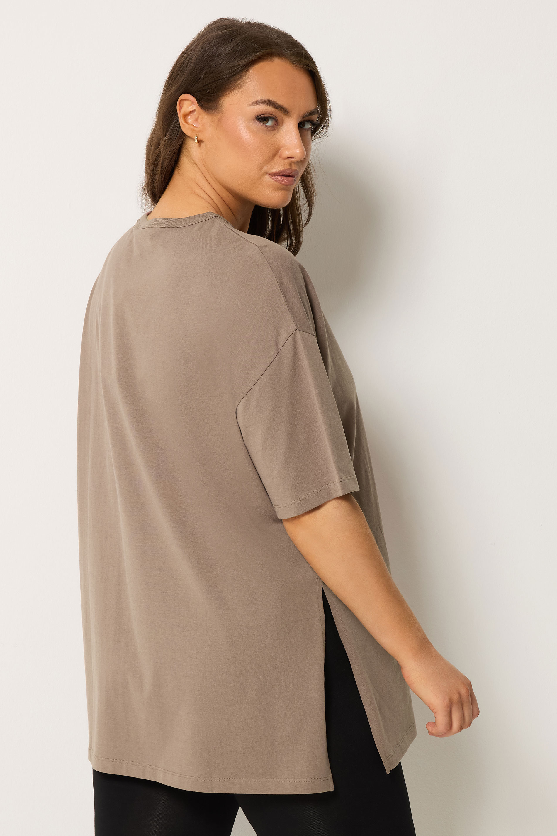 YOURS Plus Size Brown Side Split Relaxed Longline T-Shirt | Yours Clothing 2