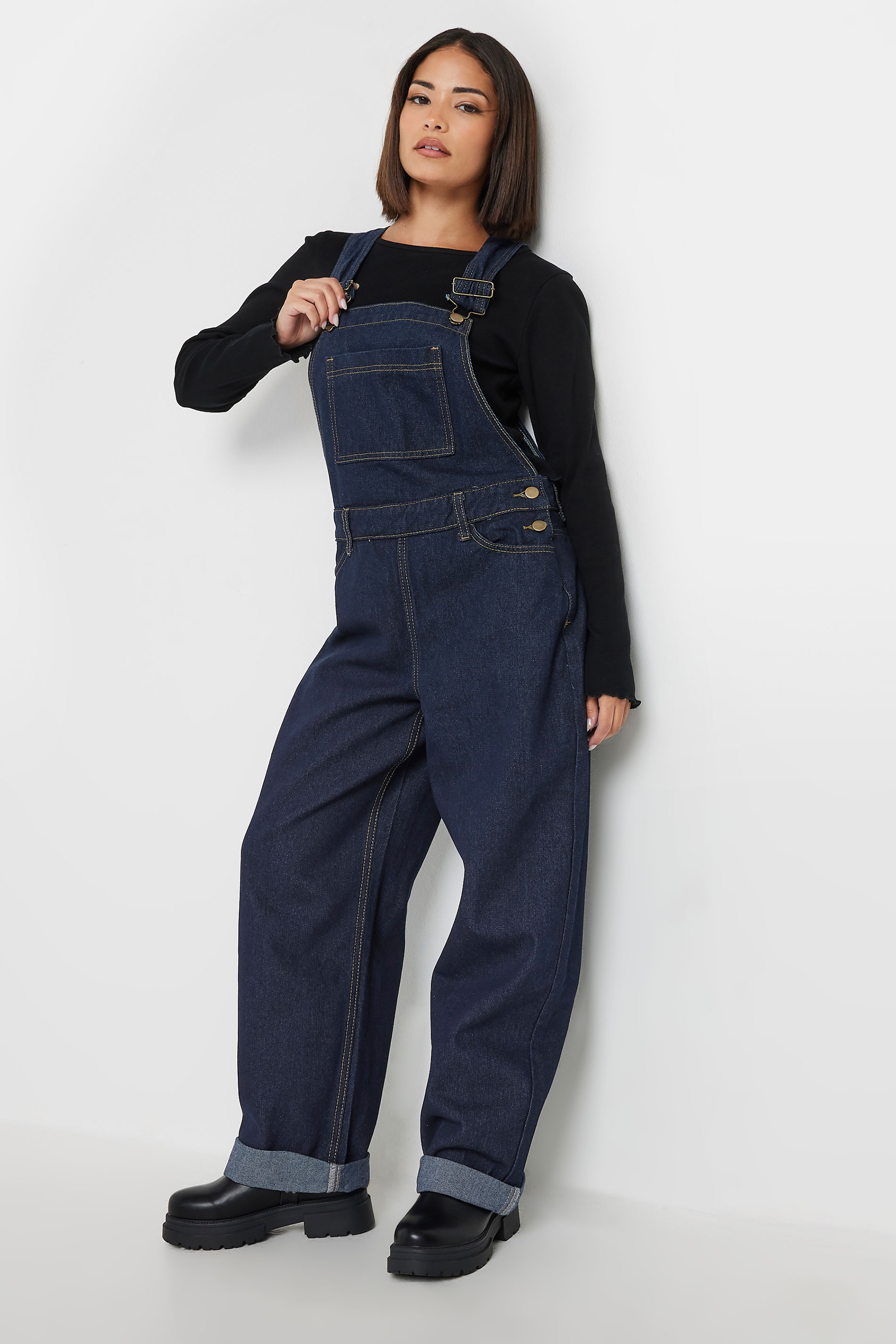PixieGirl Petite Women's Indigo Blue Straight Leg Cotton Dungarees | PixieGirl 1