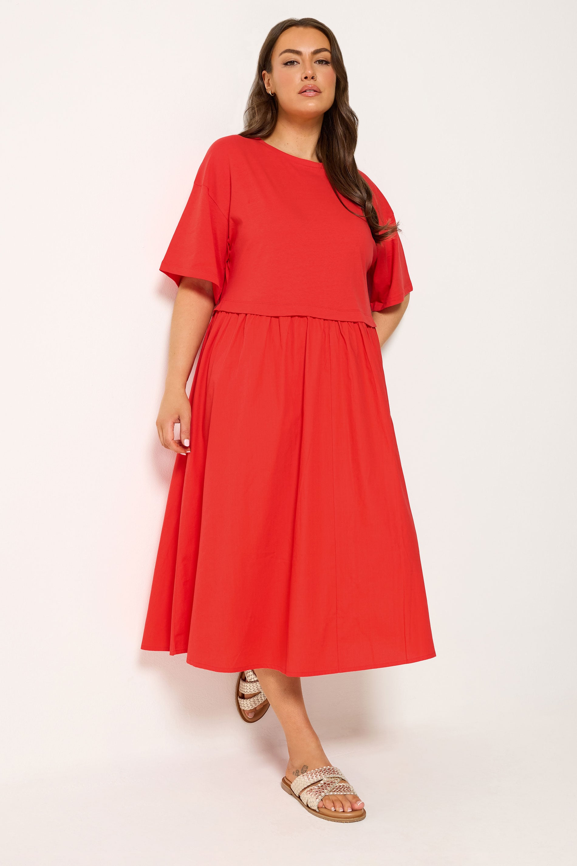 YOURS Plus Size Orange Poplin T-Shirt Midi Dress | Yours Clothing 1