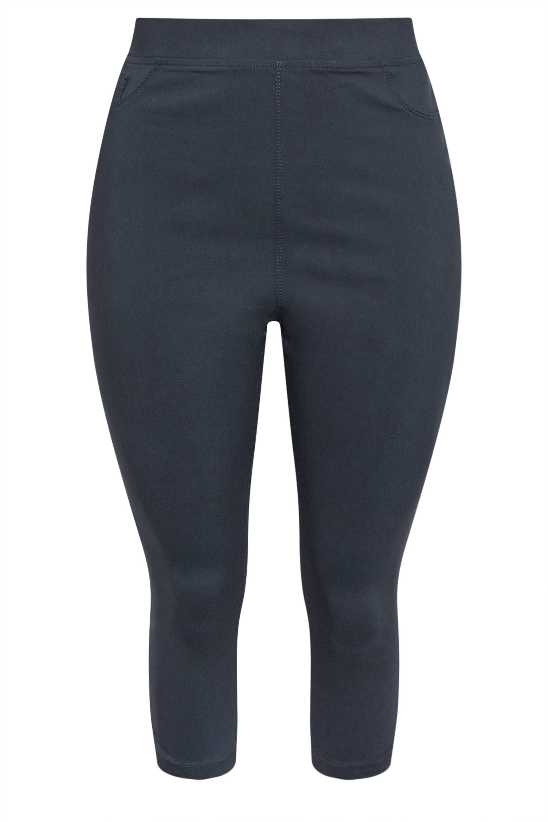 Navy Blue Bengaline Cropped Pull On Trousers, plus size 16 to 36 3