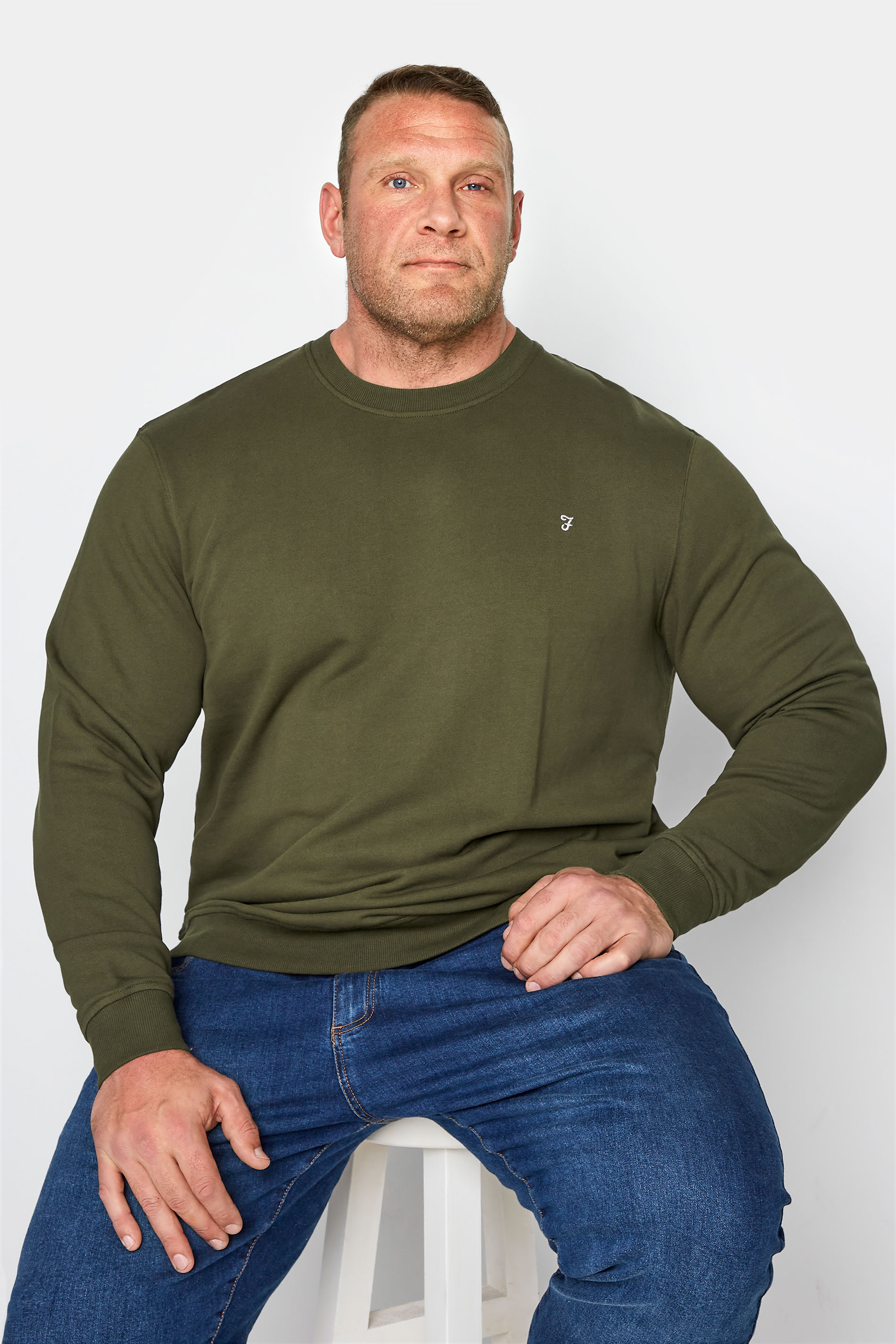 FARAH Big & Tall Khaki Green Crewneck Sweatshirt 1